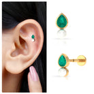 Pear Cut Green Emerald and Freshwater Pearl Tragus Earring Emerald - ( AAA ) - Quality - Rosec Jewels