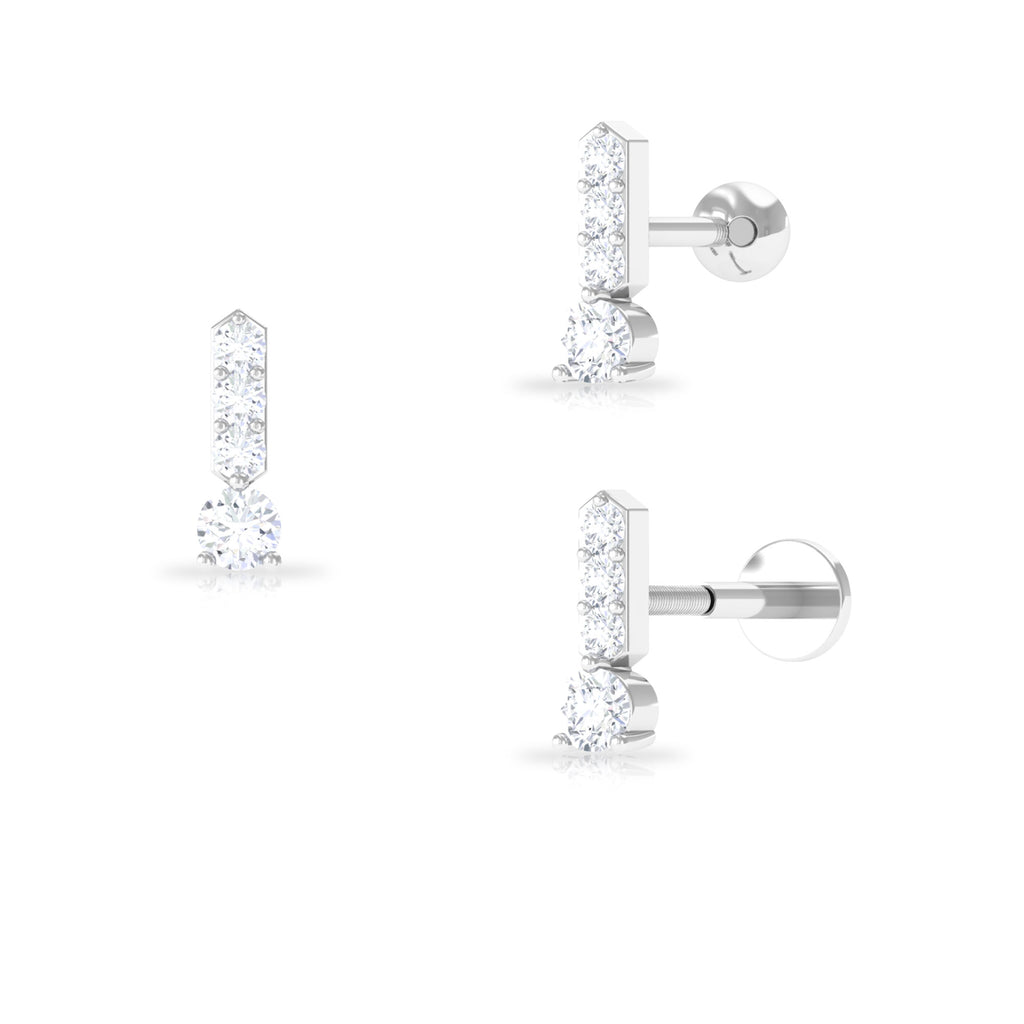 Round Moissanite Simple Gold Bar Tragus Earring Moissanite - ( D-VS1 ) - Color and Clarity - Rosec Jewels