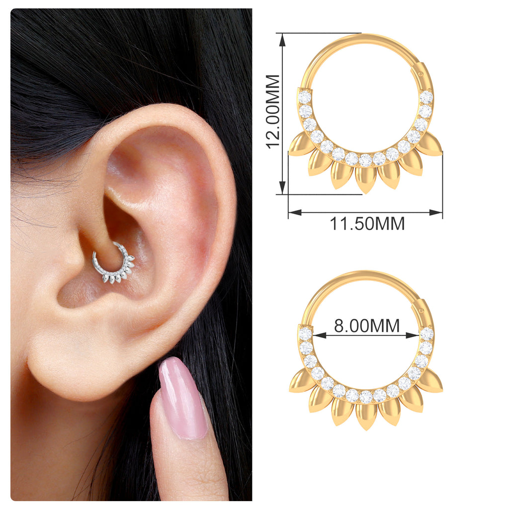 Moissanite Gold Hoop Earring for Daith Piercing Moissanite - ( D-VS1 ) - Color and Clarity - Rosec Jewels