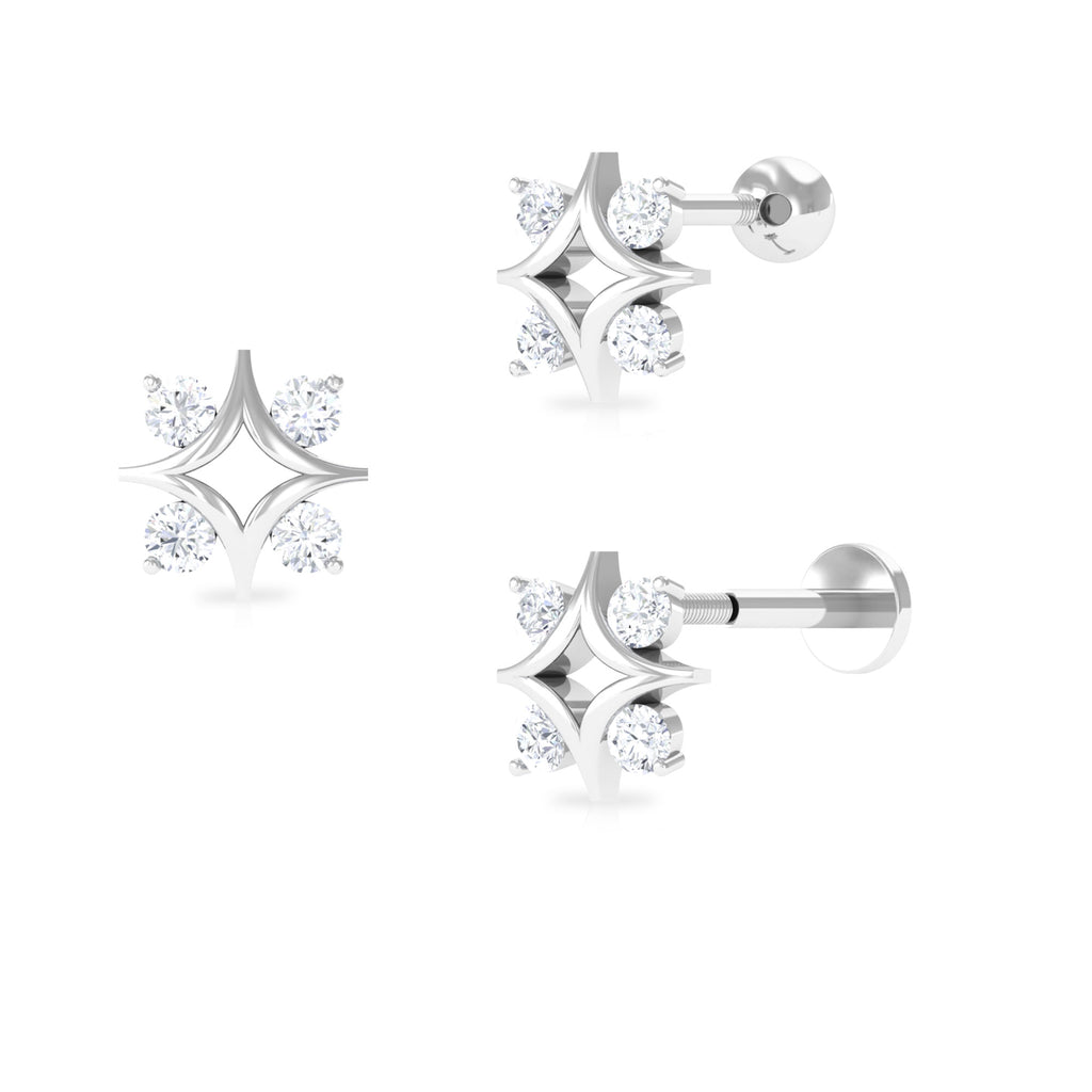 Round Moissanite Star Celestial Earring in Gold Moissanite - ( D-VS1 ) - Color and Clarity - Rosec Jewels