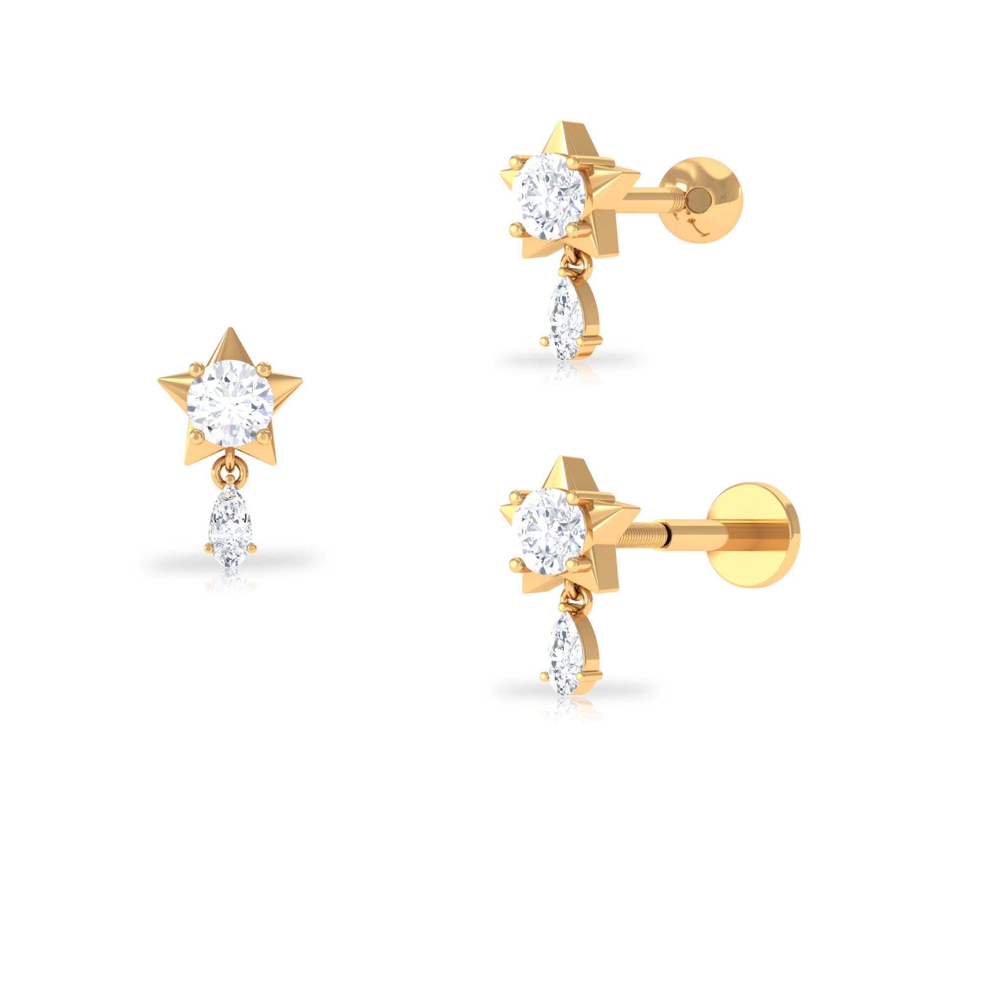 Unique Moissanite Star Drop Earring for Cartilage Piercing Moissanite - ( D-VS1 ) - Color and Clarity - Rosec Jewels