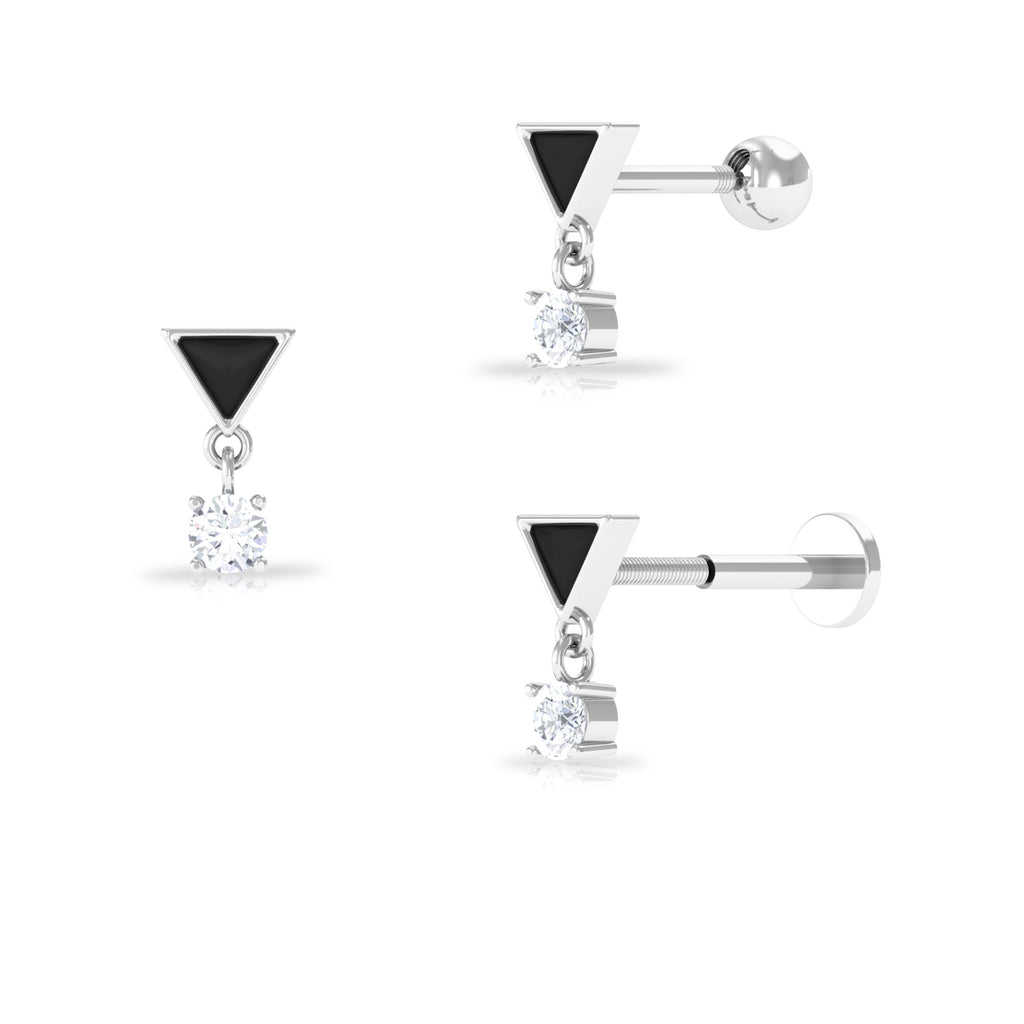 Unique Diamond Triangle Helix Drop Earring with Black Enamel Diamond - ( HI-SI ) - Color and Clarity - Rosec Jewels