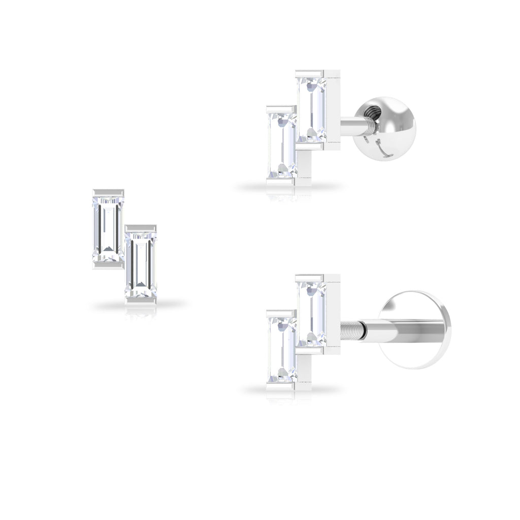 Dainty Baguette Moissanite 2 Stone Earring for Helix Piercing Moissanite - ( D-VS1 ) - Color and Clarity - Rosec Jewels