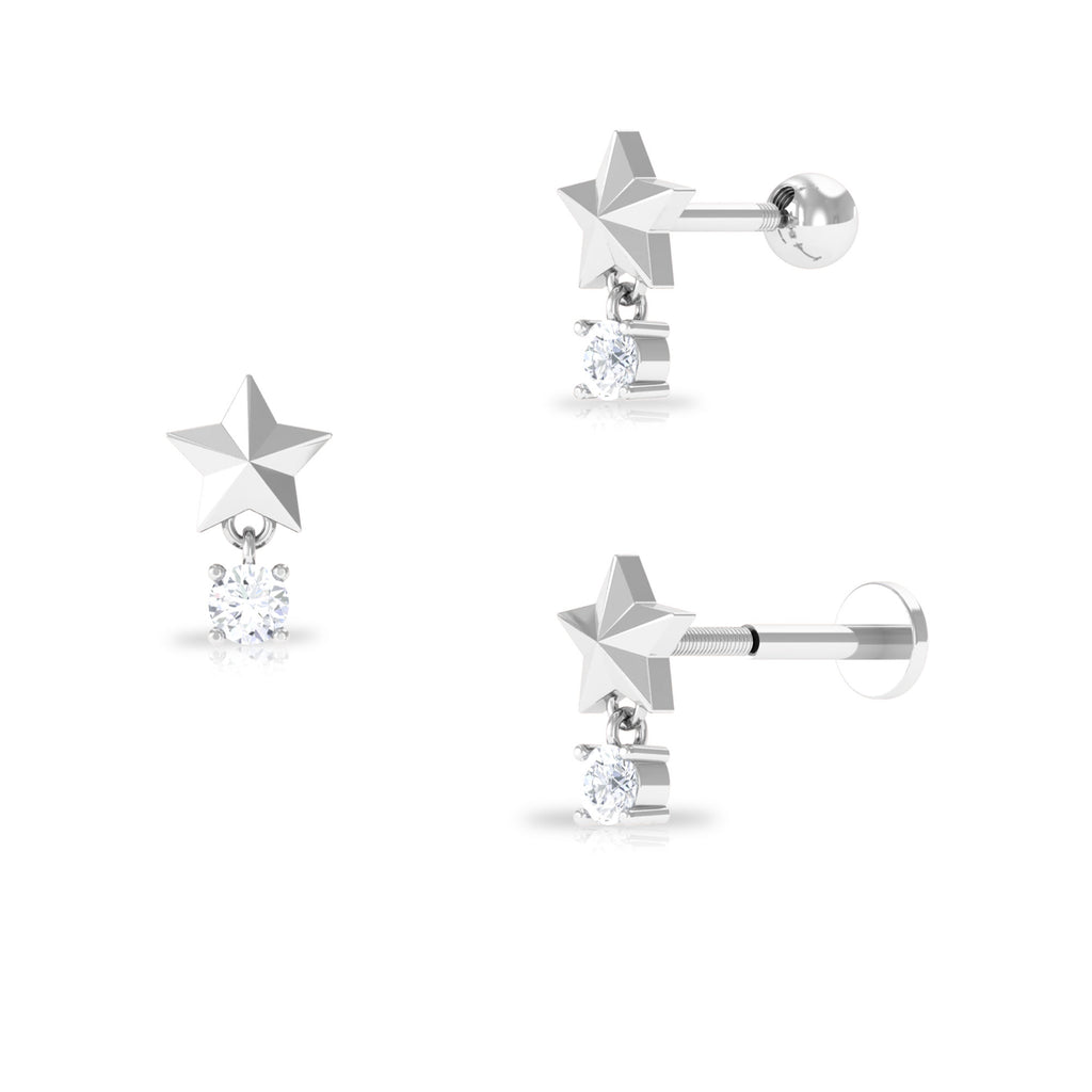 Exquisite Diamond Star Drop Earring for Helix Piercing Diamond - ( HI-SI ) - Color and Clarity - Rosec Jewels