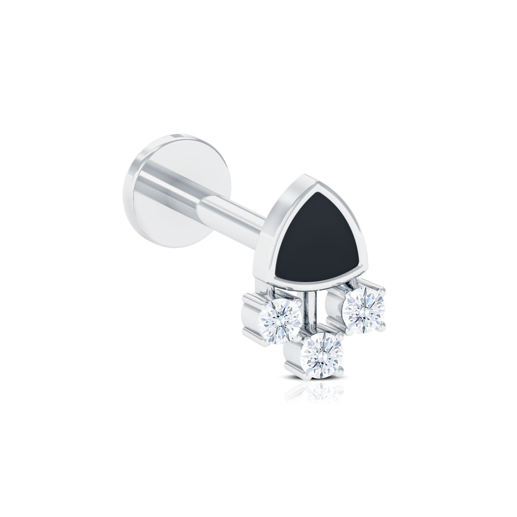 Genuine Diamond Black Enamel 3 Stone Tragus Earring Diamond - ( HI-SI ) - Color and Clarity - Rosec Jewels