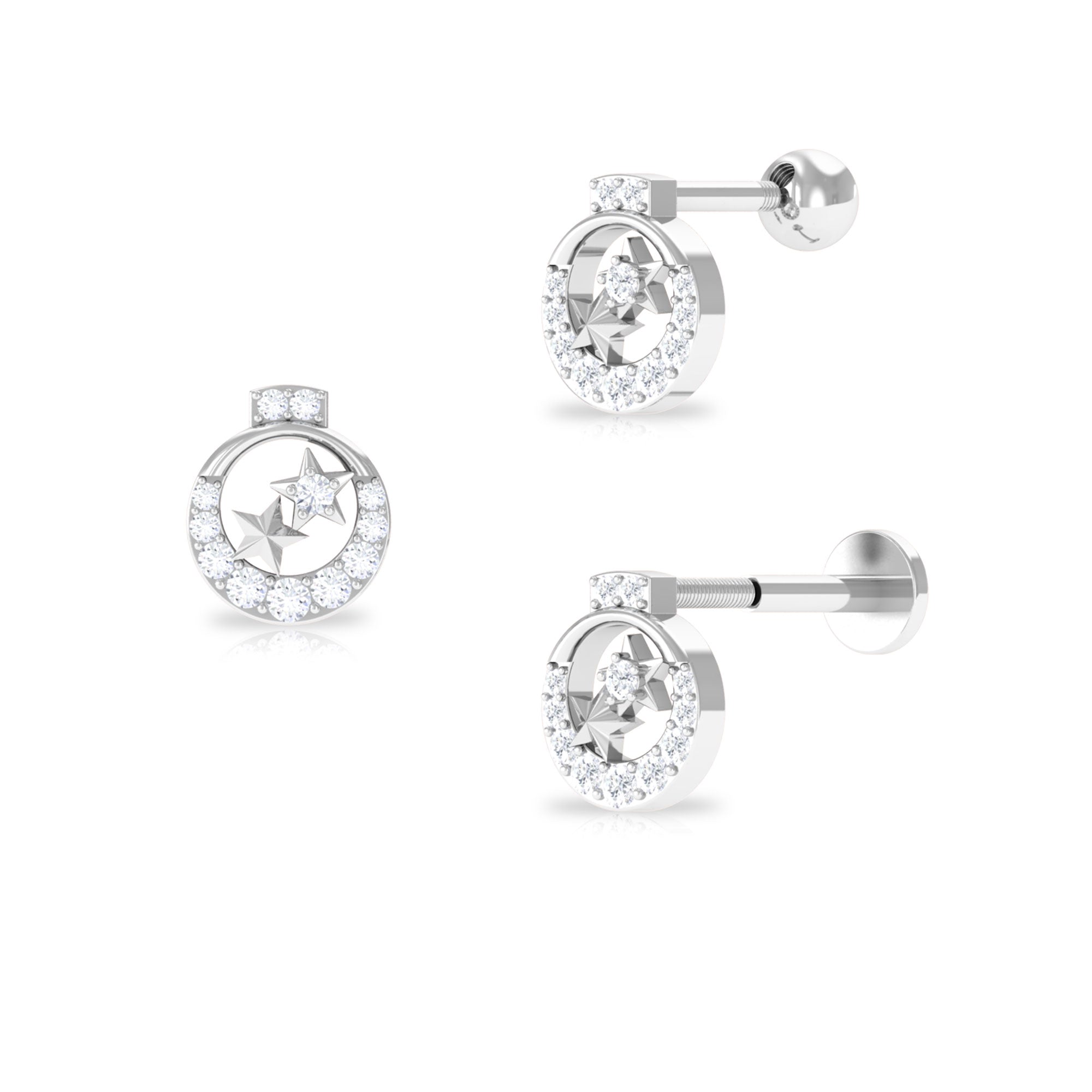 Unique Diamond Gold Star Cartilage Earring Diamond - ( HI-SI ) - Color and Clarity - Rosec Jewels