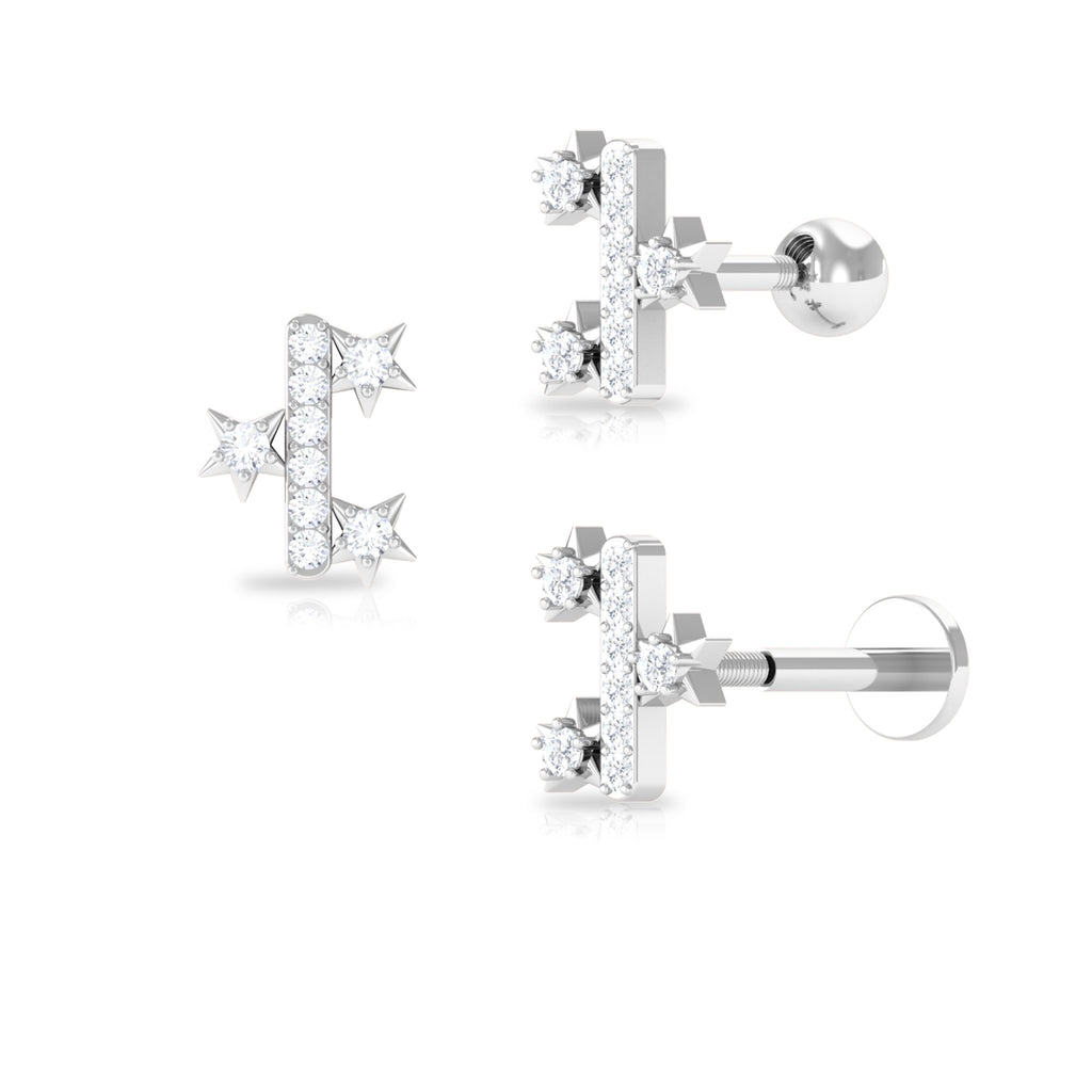 Real Round Cut Moissanite Star Tragus Earring Moissanite - ( D-VS1 ) - Color and Clarity - Rosec Jewels