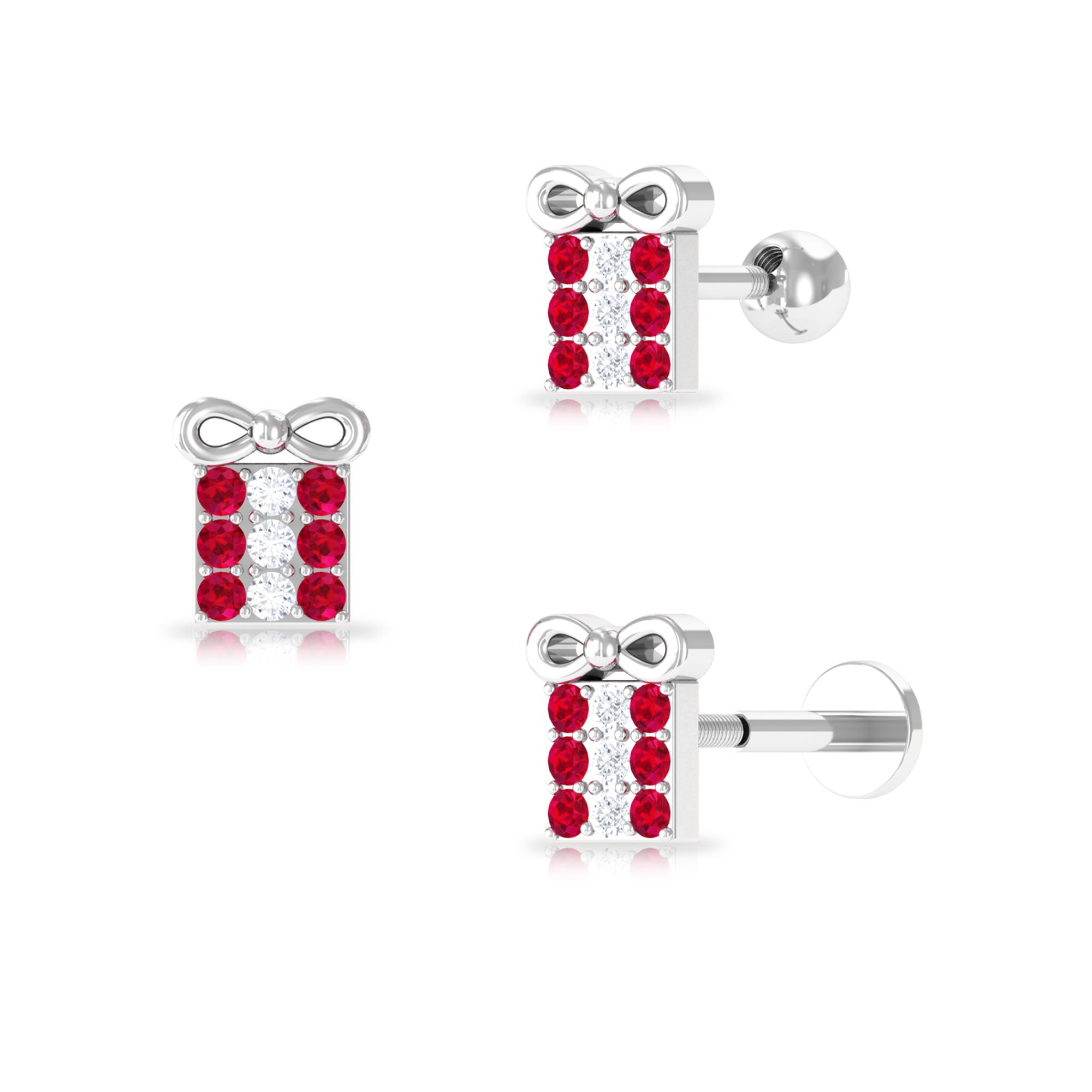 Ruby Christmas Gift Box Earring with Diamond Ruby - ( AAA ) - Quality - Rosec Jewels