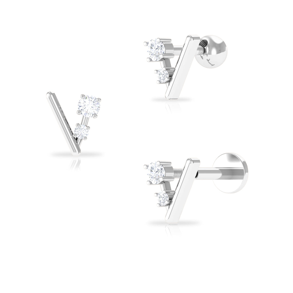 Genuine Round Cut Diamond Tiny Chevron Earring Diamond - ( HI-SI ) - Color and Clarity - Rosec Jewels