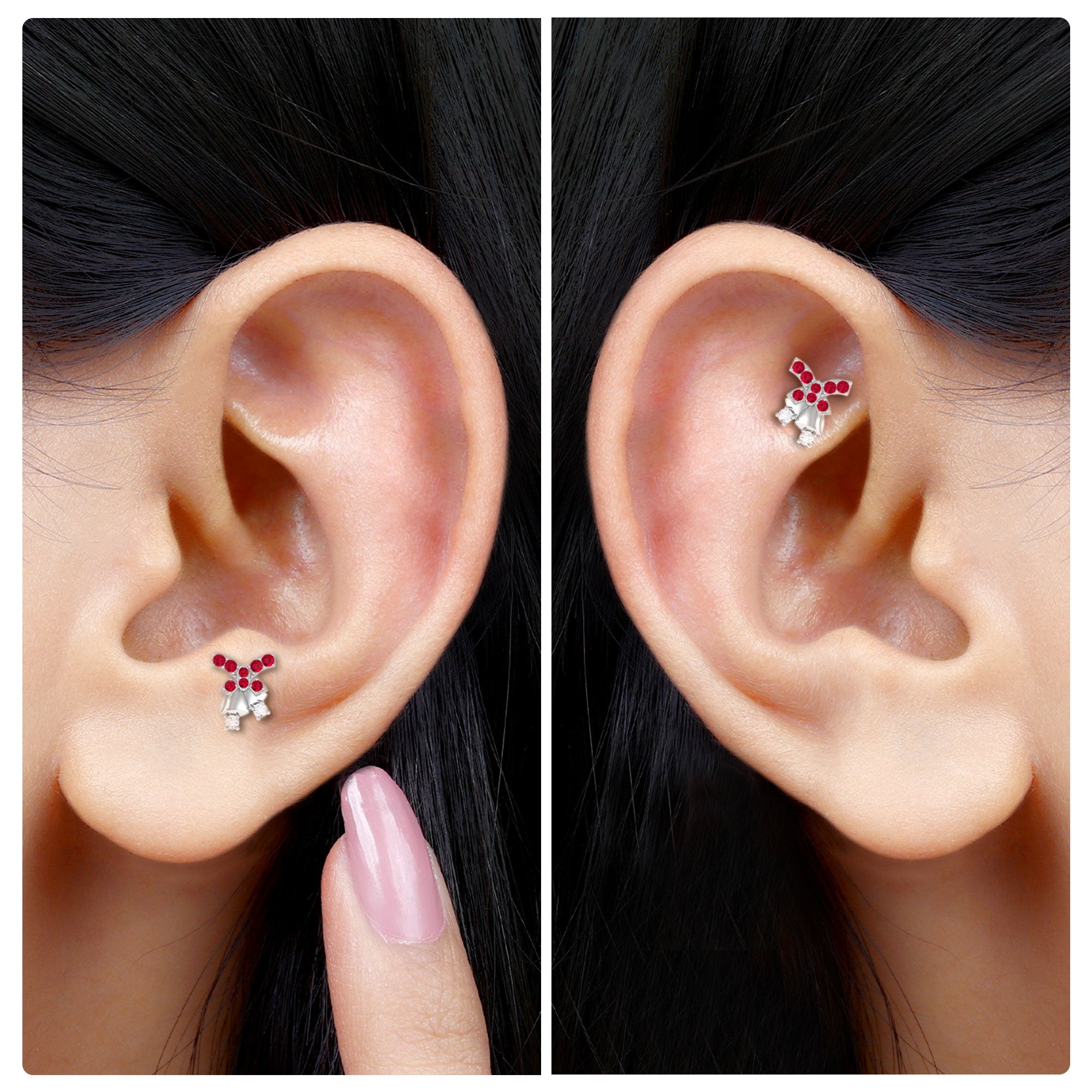 Unique Ruby Christmas Bell Earring with Moissanite Ruby - ( AAA ) - Quality - Rosec Jewels