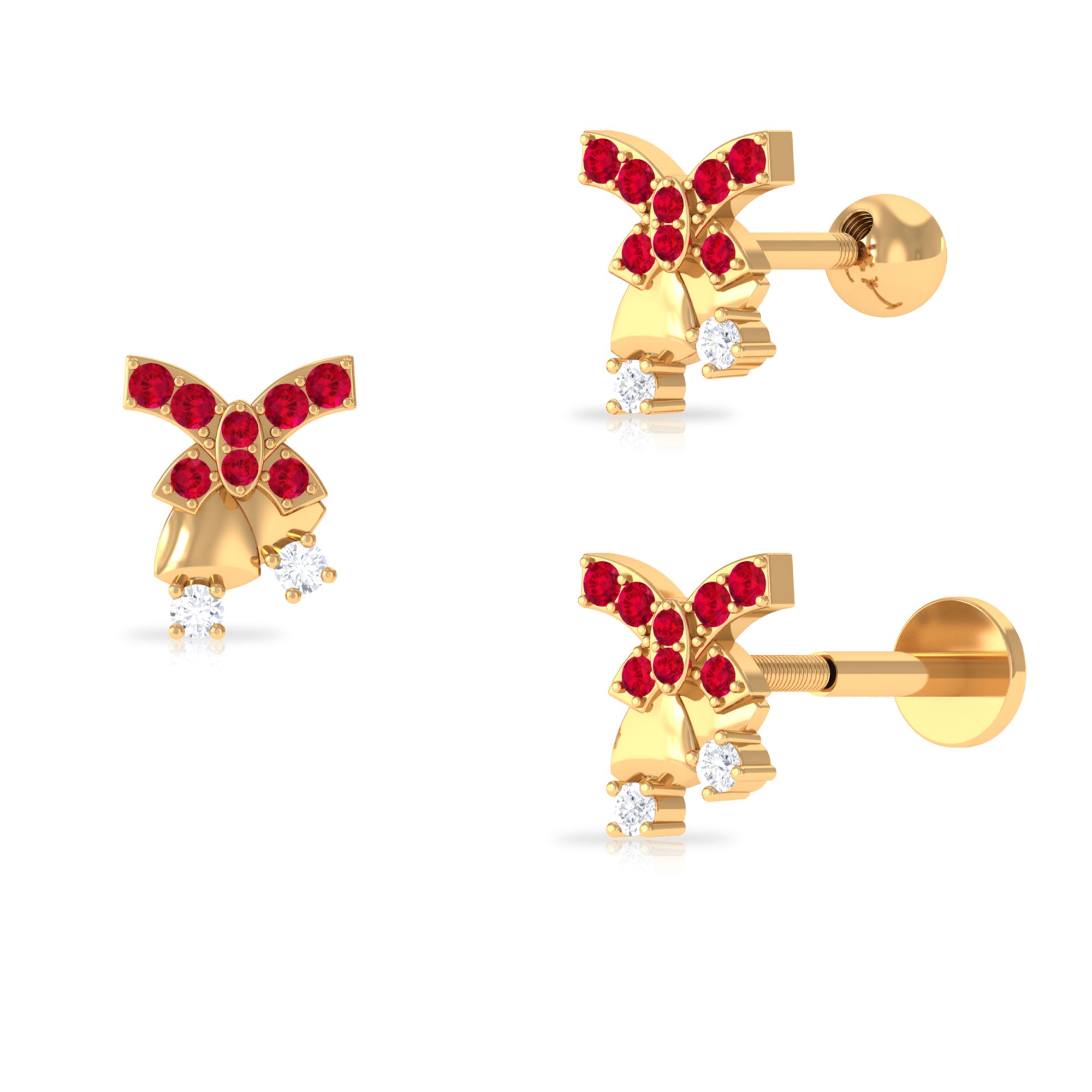 Unique Ruby Christmas Bell Earring with Moissanite Ruby - ( AAA ) - Quality - Rosec Jewels