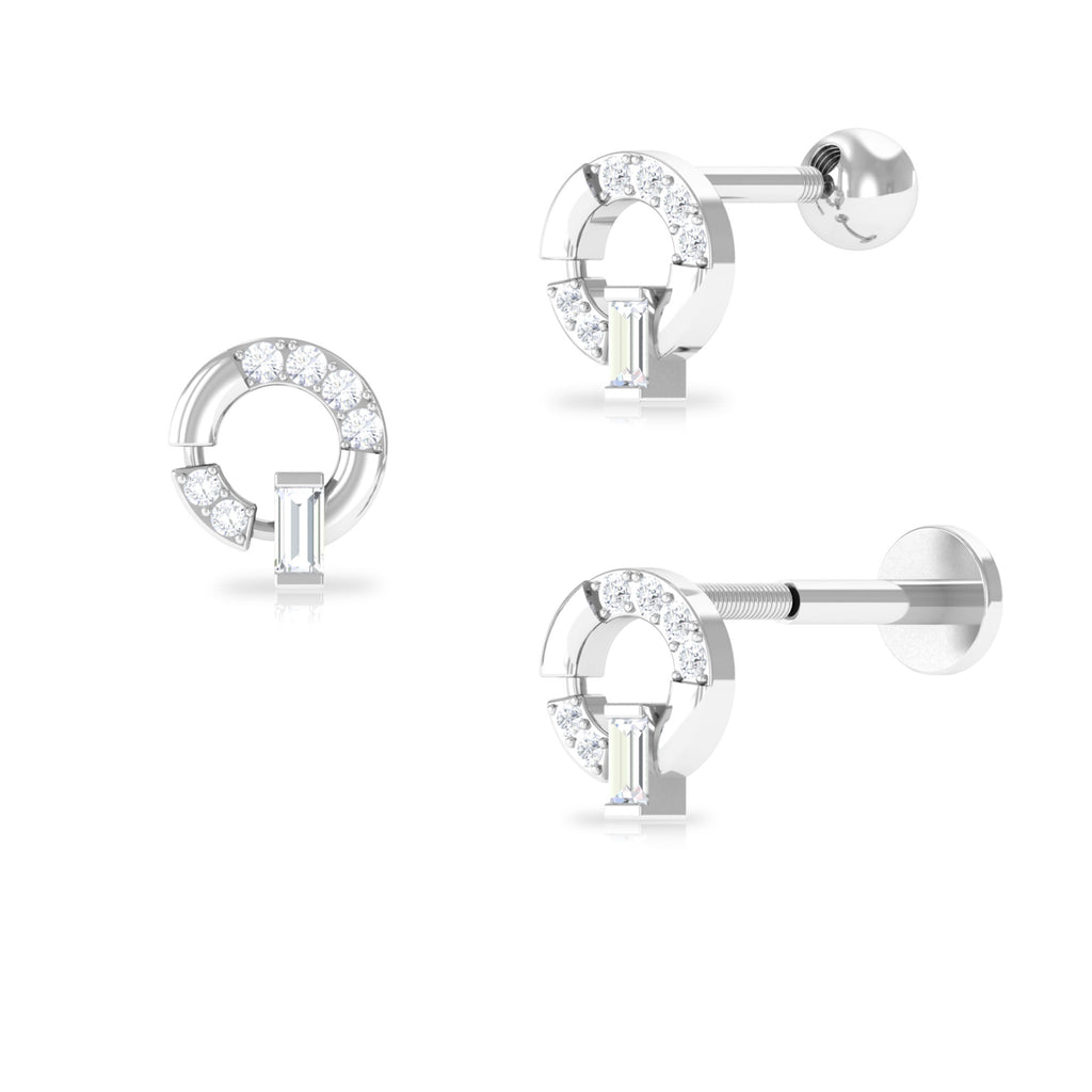 Baguette and Round Moissanite Open Circle Cartilage Earring Moissanite - ( D-VS1 ) - Color and Clarity - Rosec Jewels