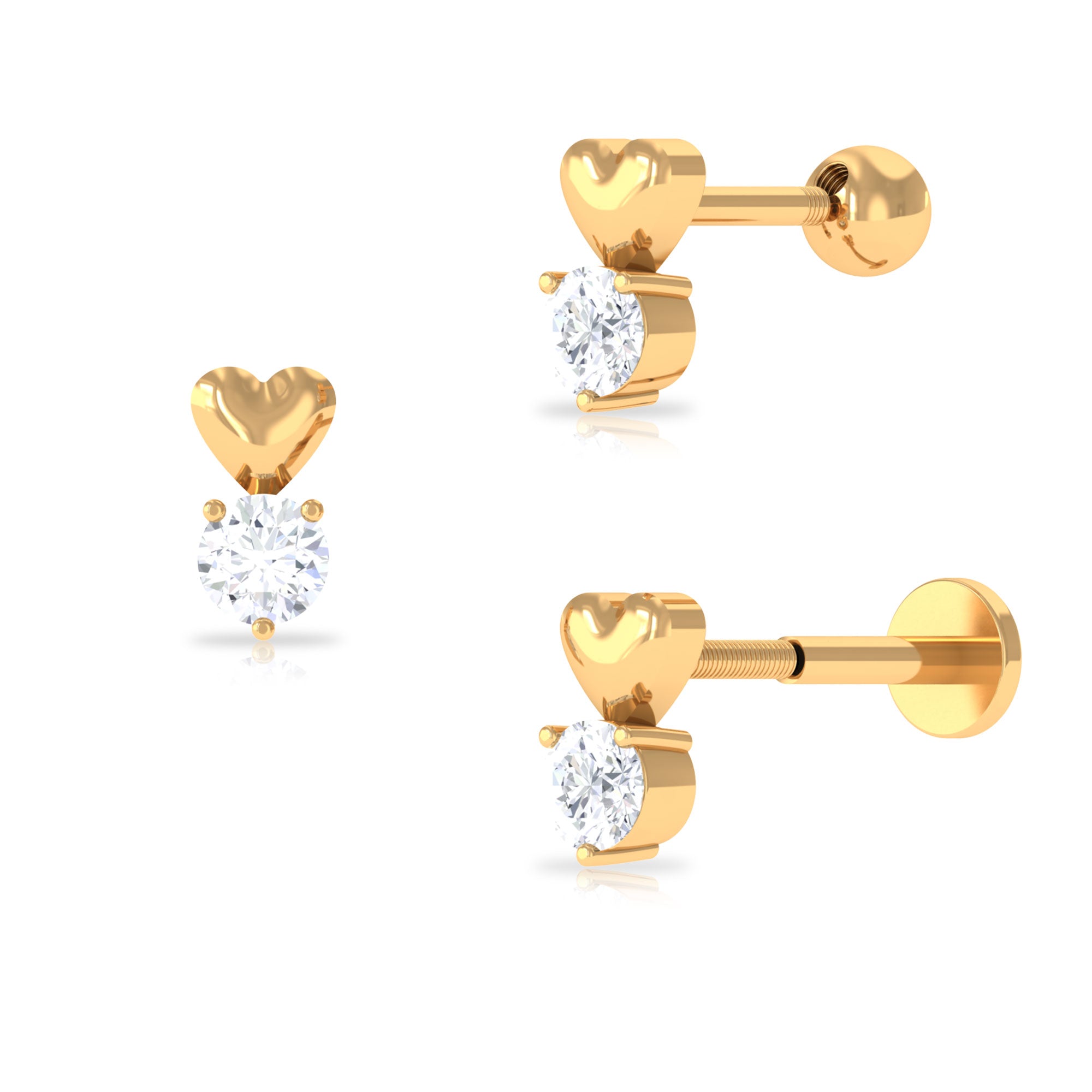 Round Moissanite Heart Tragus Earring in Gold Moissanite - ( D-VS1 ) - Color and Clarity - Rosec Jewels
