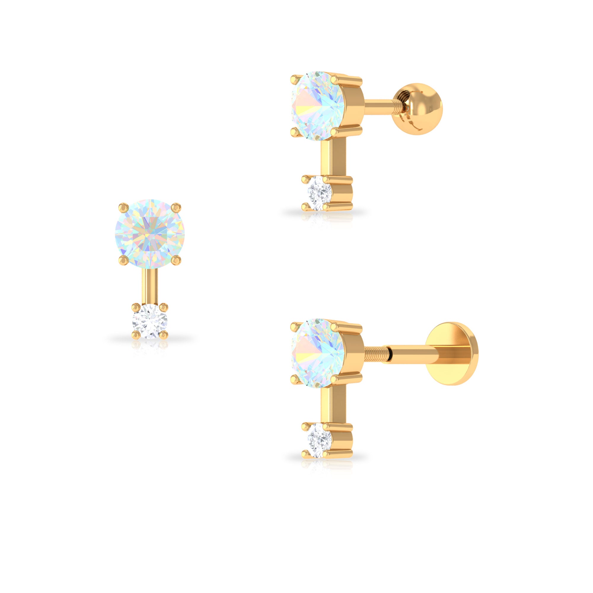 Simple Ethiopian Opal and Diamond 2 Stone Tragus Earring Ethiopian Opal - ( AAA ) - Quality - Rosec Jewels