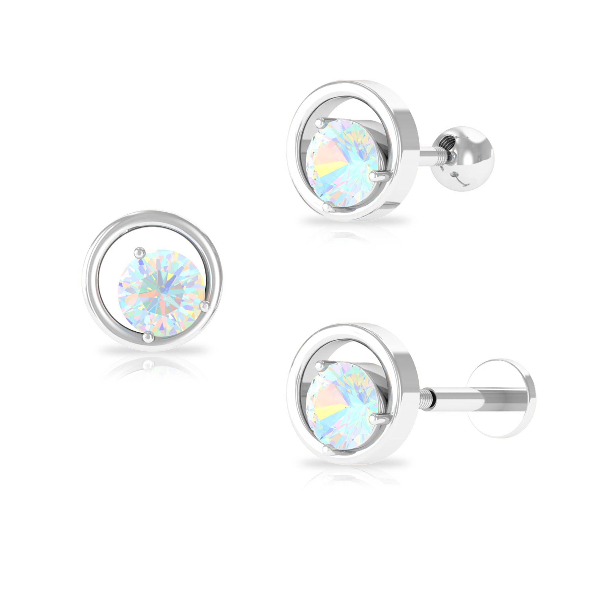 Round Ethiopian Opal Solitaire Circle Cartilage Earring Ethiopian Opal - ( AAA ) - Quality - Rosec Jewels