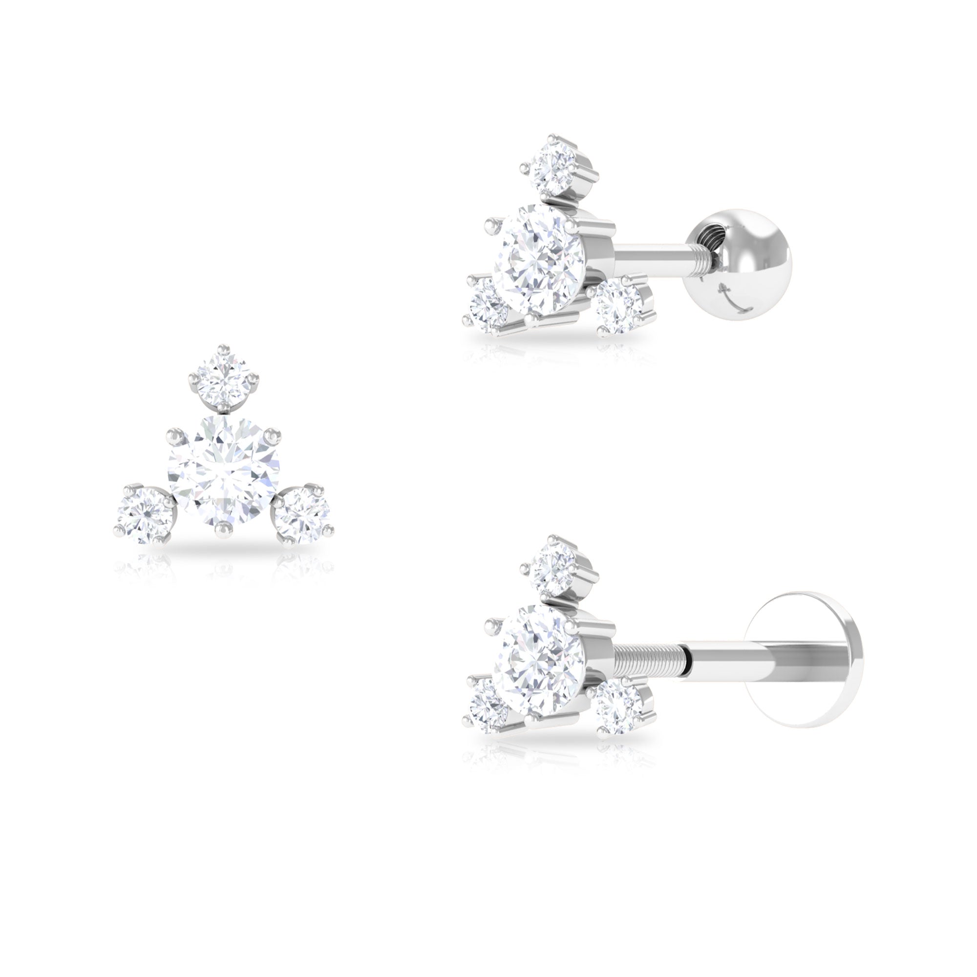 Simple Round Moissanite Cluster Cartilage Earring Moissanite - ( D-VS1 ) - Color and Clarity - Rosec Jewels
