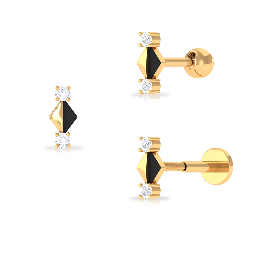 Real Diamond Quirky Tragus Earring with Black Enamel Diamond - ( HI-SI ) - Color and Clarity - Rosec Jewels