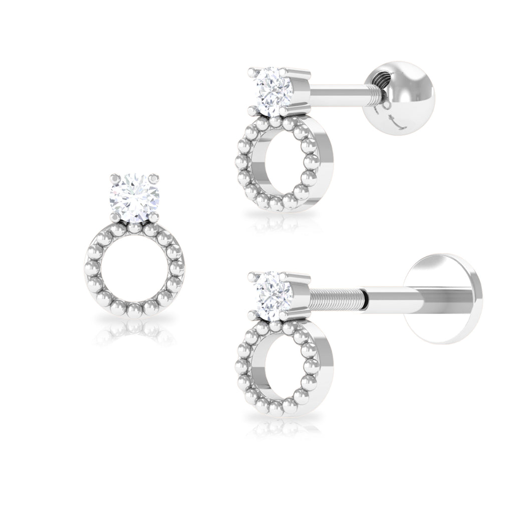 Round Diamond Gold Beaded Open Circle Tragus Earring Diamond - ( HI-SI ) - Color and Clarity - Rosec Jewels