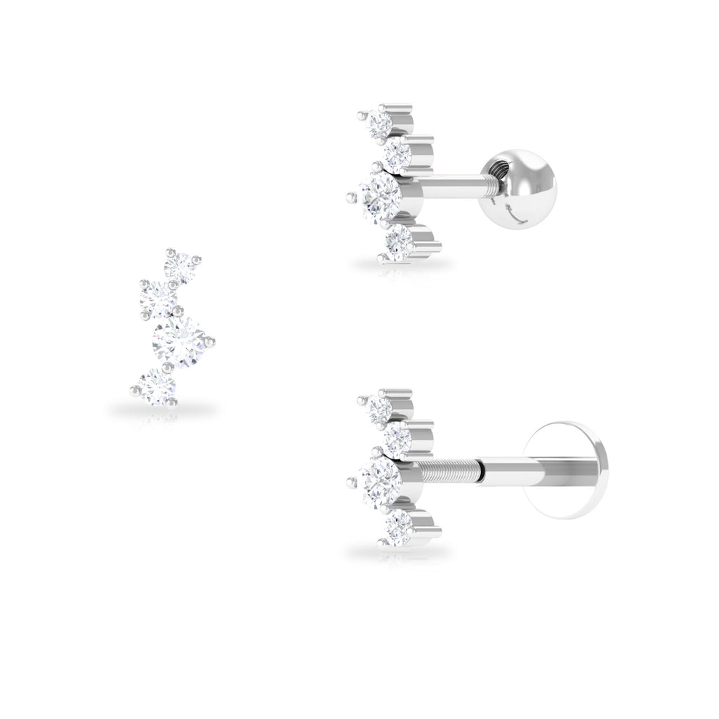Dainty Round Moissanite Tragus Earring in Gold Moissanite - ( D-VS1 ) - Color and Clarity - Rosec Jewels