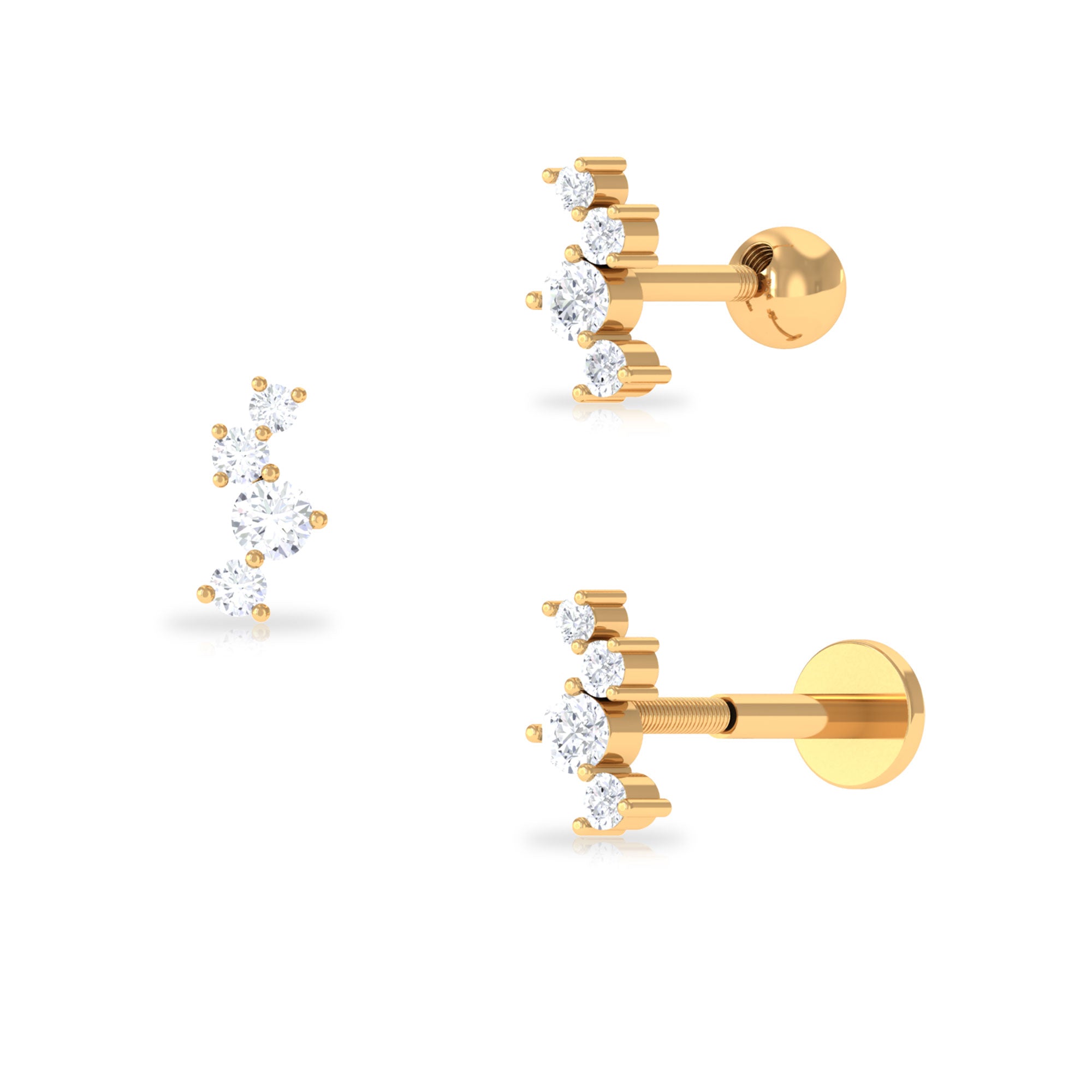 Dainty Round Moissanite Tragus Earring in Gold Moissanite - ( D-VS1 ) - Color and Clarity - Rosec Jewels