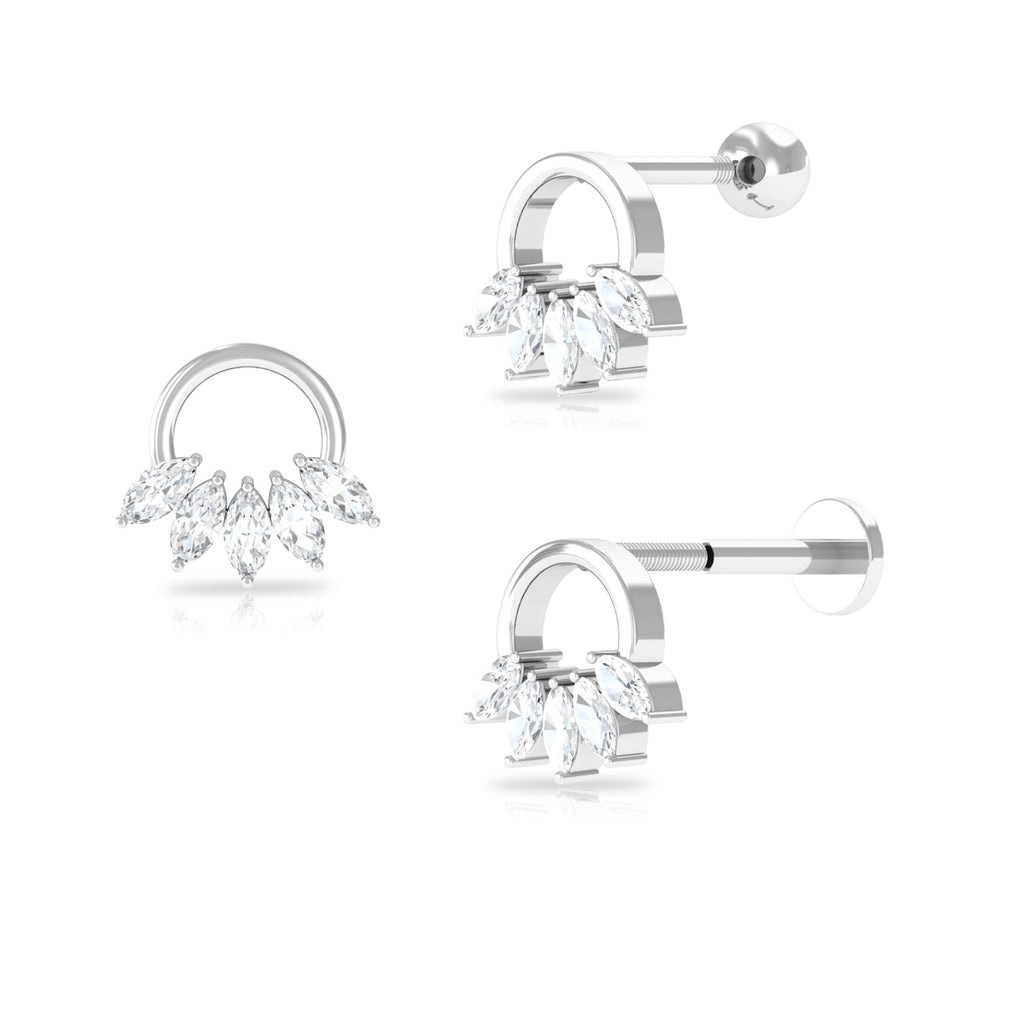 Marquise Moissanite 5 Stone Cartilage Earring Moissanite - ( D-VS1 ) - Color and Clarity - Rosec Jewels