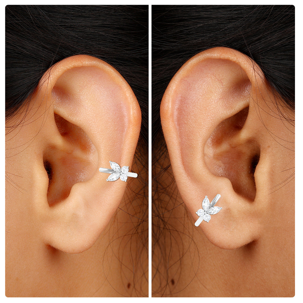 Unique Moissanite Butterfly Hoop Earring for Cartilage Piercing Moissanite - ( D-VS1 ) - Color and Clarity - Rosec Jewels