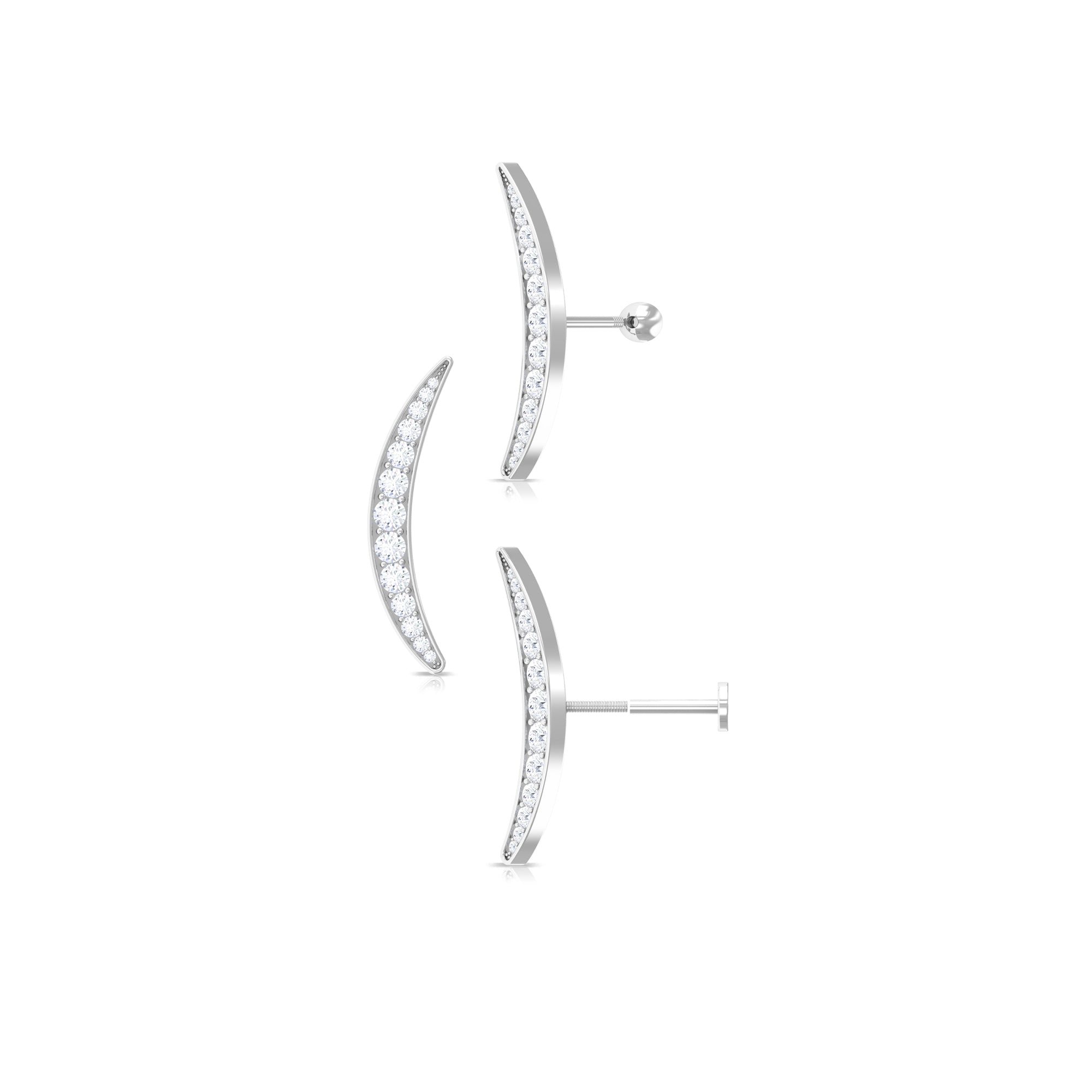 Simple Moissanite Curved Crawler Earring for Cartilage Piercing Moissanite - ( D-VS1 ) - Color and Clarity - Rosec Jewels