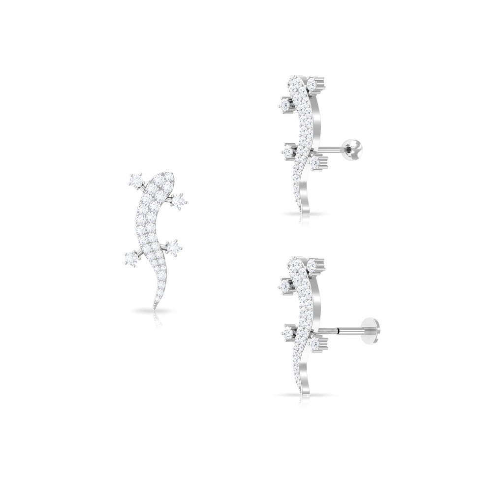 Certified Moissanite Lizard Crawler Earring for Helix Piercing Moissanite - ( D-VS1 ) - Color and Clarity - Rosec Jewels