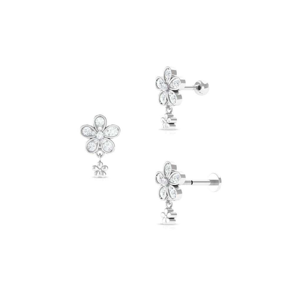Moissanite Flower Drop Earring for Helix Piercing Moissanite - ( D-VS1 ) - Color and Clarity - Rosec Jewels