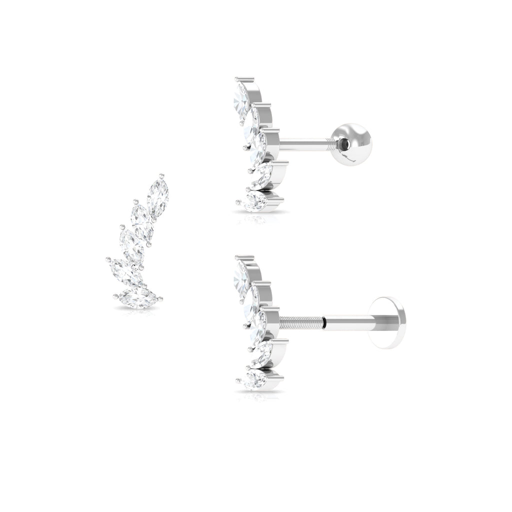 Marquise Moissanite Curved Helix Ear Crawler Earring Moissanite - ( D-VS1 ) - Color and Clarity - Rosec Jewels