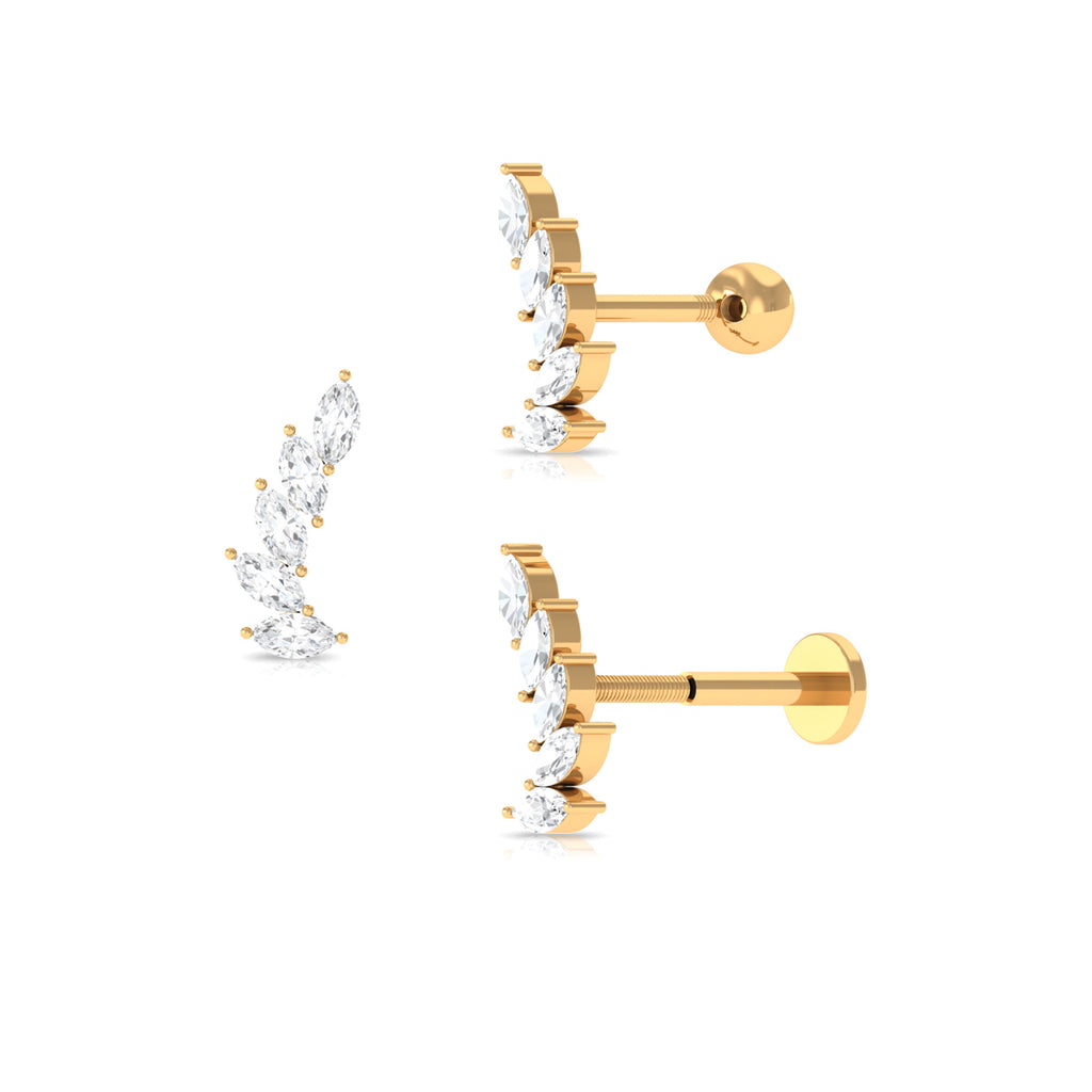 Marquise Moissanite Curved Helix Ear Crawler Earring Moissanite - ( D-VS1 ) - Color and Clarity - Rosec Jewels