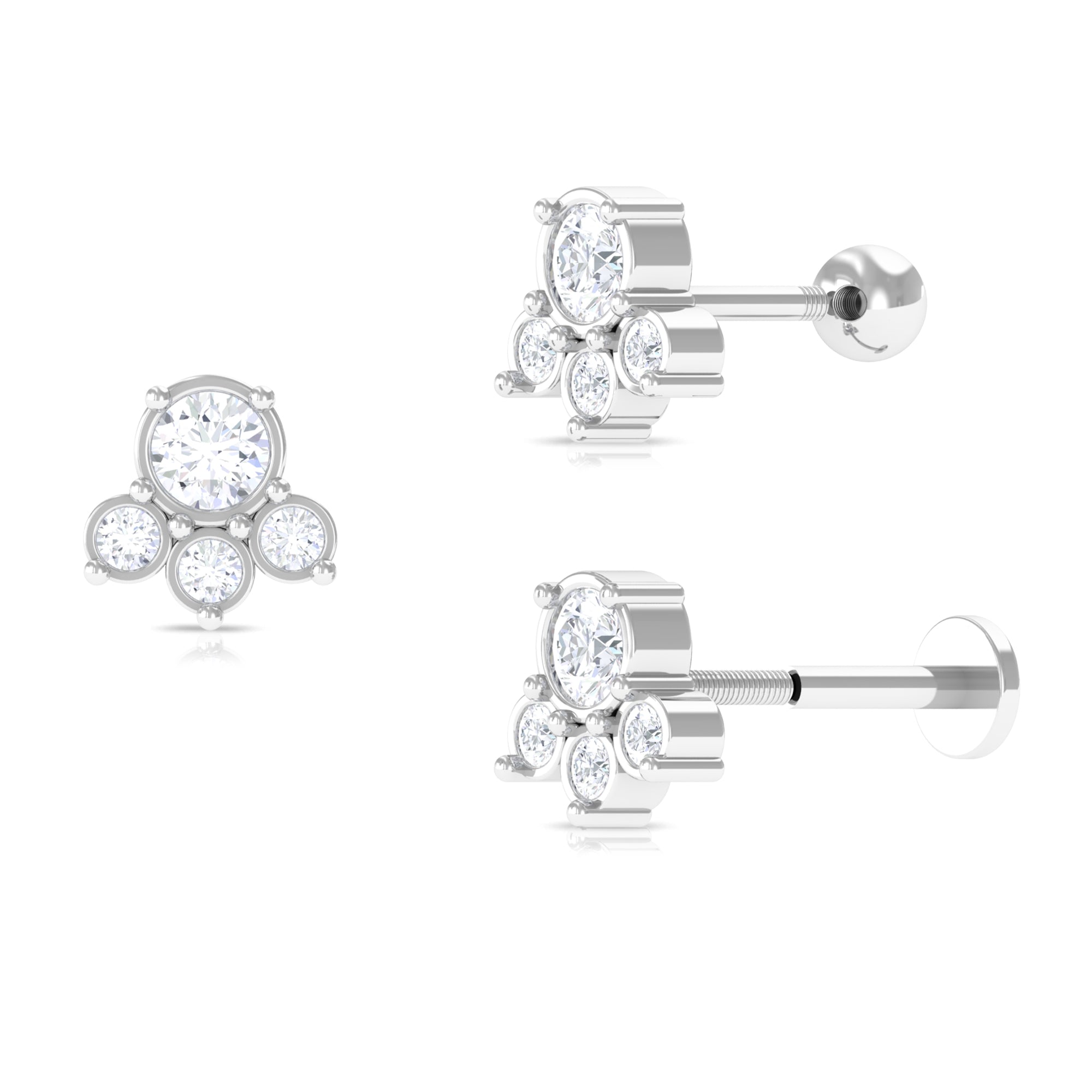 Round Moissanite Cluster Helix Earring in Bezel Setting Moissanite - ( D-VS1 ) - Color and Clarity - Rosec Jewels