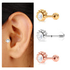 Round Moissanite Tragus Earring in Beaded Bezel Setting Moissanite - ( D-VS1 ) - Color and Clarity - Rosec Jewels