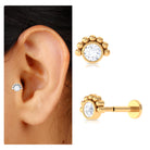 Round Moissanite Tragus Earring in Beaded Bezel Setting Moissanite - ( D-VS1 ) - Color and Clarity - Rosec Jewels