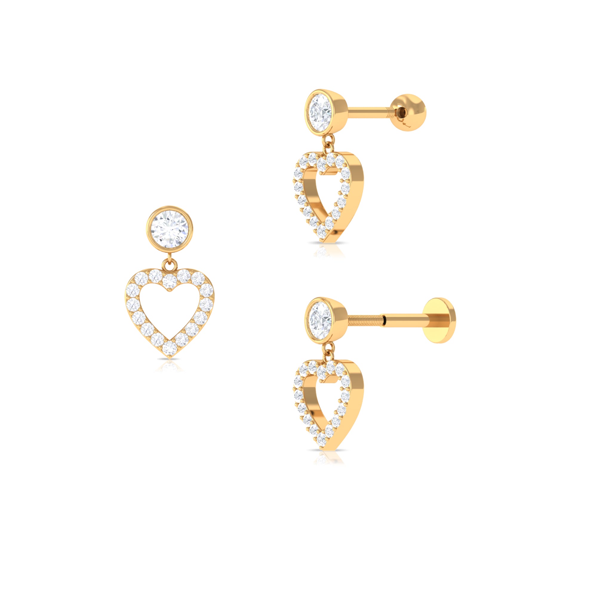 Minimal Moissanite Heart Dangle Earring for Helix Piercing Moissanite - ( D-VS1 ) - Color and Clarity - Rosec Jewels
