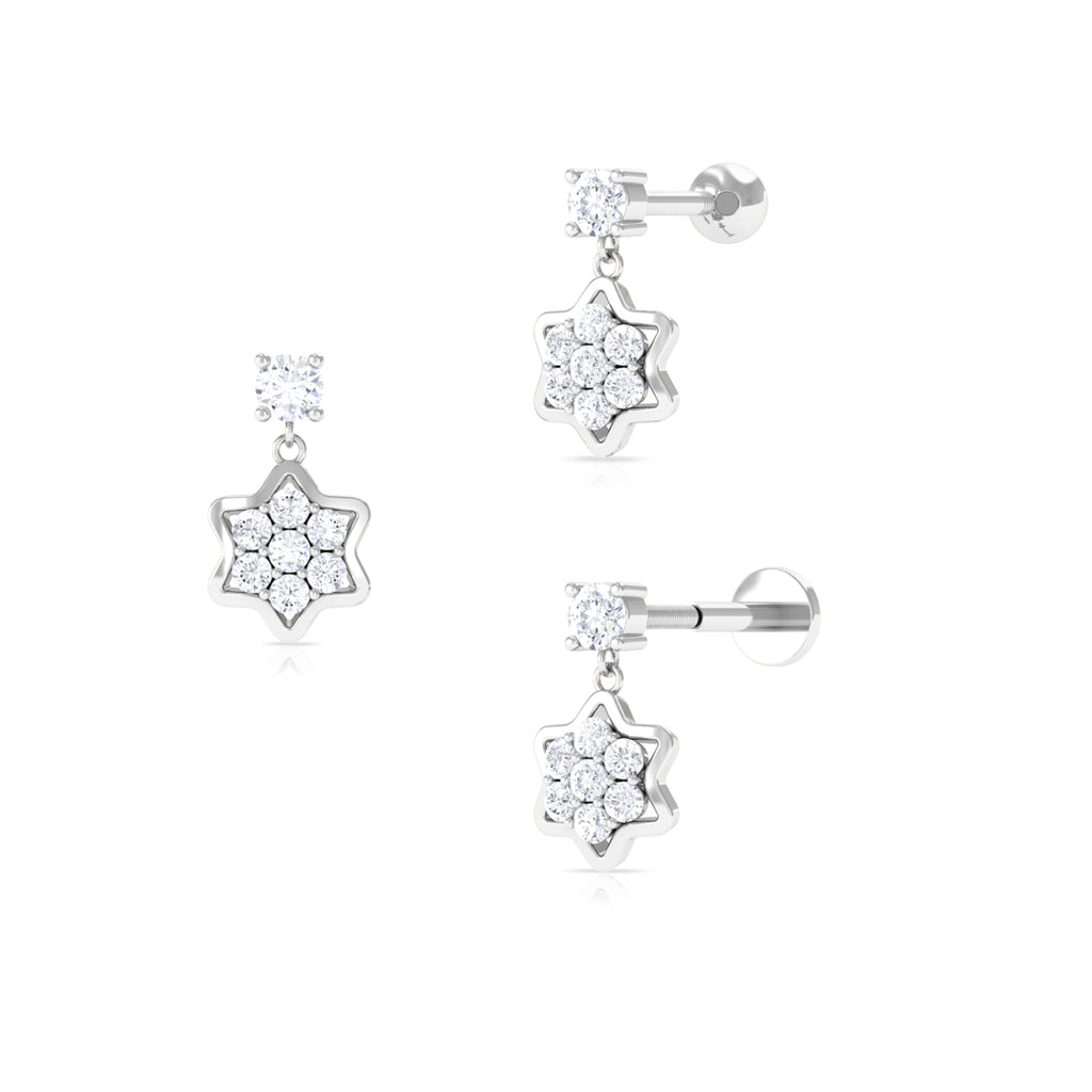 Moissanite Flower Dangly Earring for Helix Piercing Moissanite - ( D-VS1 ) - Color and Clarity - Rosec Jewels