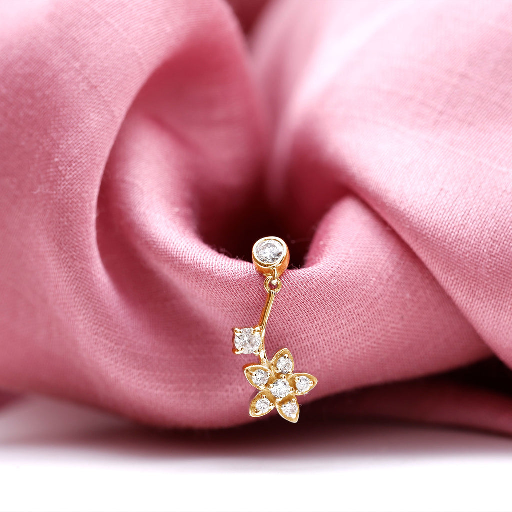 Round Moissanite Flower Drop Cartilage Earring Moissanite - ( D-VS1 ) - Color and Clarity - Rosec Jewels