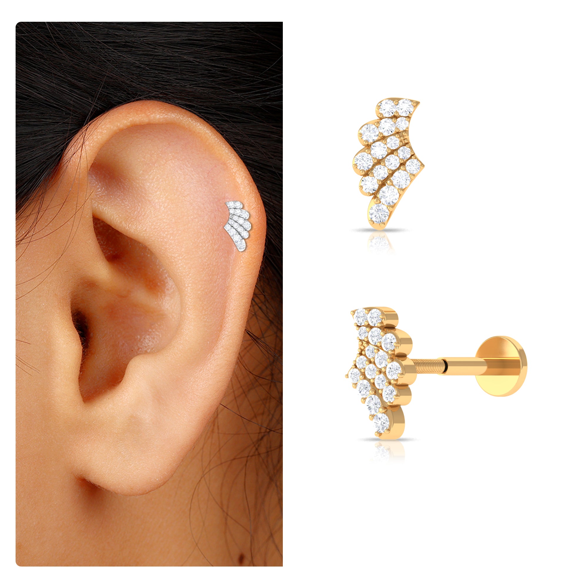 Unique Moissanite Gold Star Upper Lobe Earring Moissanite - ( D-VS1 ) - Color and Clarity - Rosec Jewels