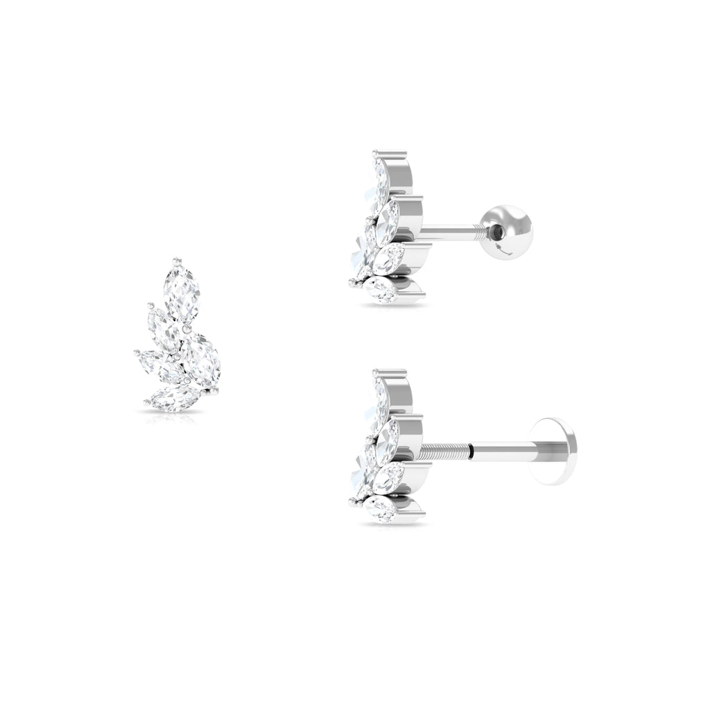 Marquise Moissanite Earring for Cartilage Piercing Moissanite - ( D-VS1 ) - Color and Clarity - Rosec Jewels