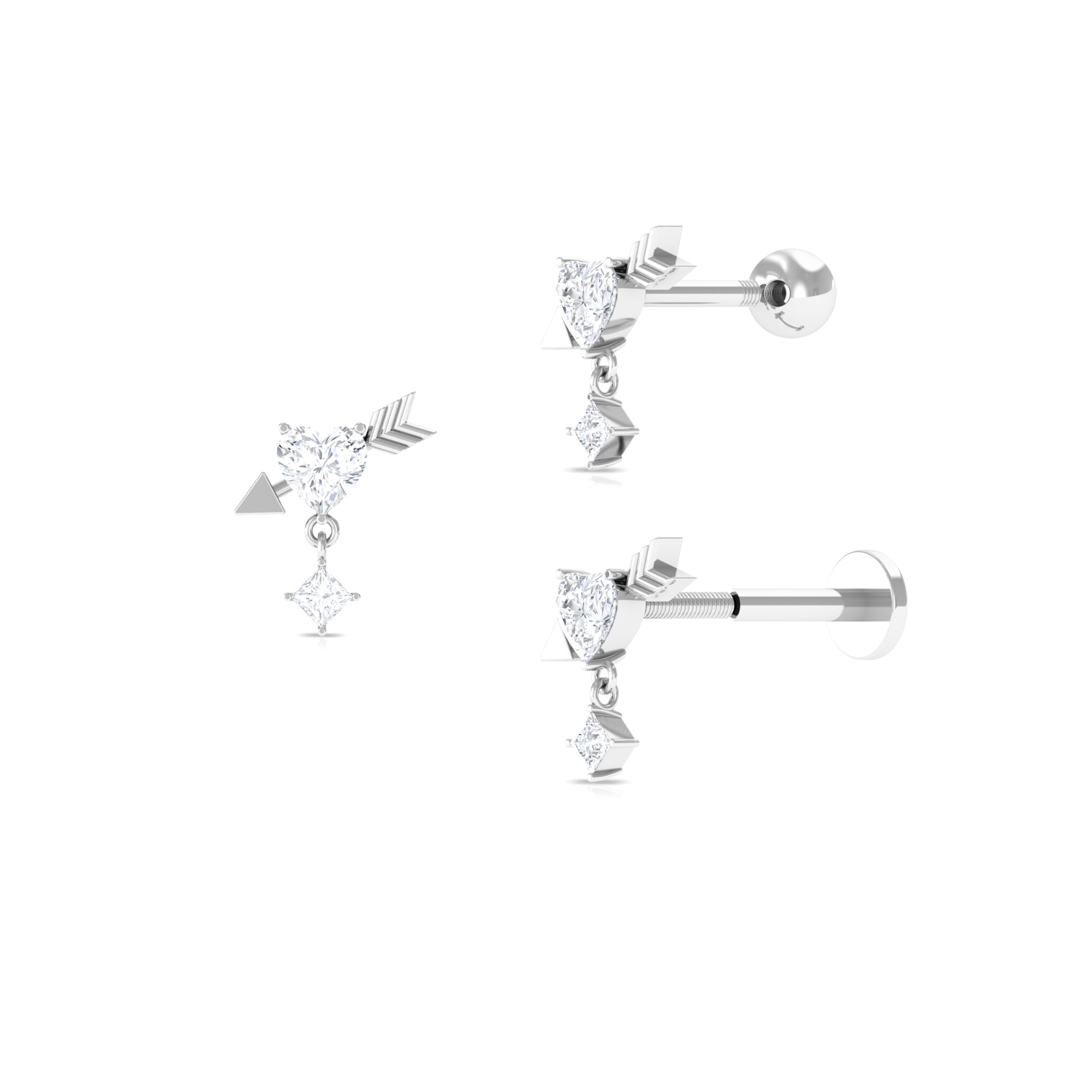Heart and Arrow Moissanite Earring for Cartilage Piercing Moissanite - ( D-VS1 ) - Color and Clarity - Rosec Jewels