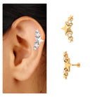 Unique Moissanite Gold Star Ear Crawler Cartilage Earring Moissanite - ( D-VS1 ) - Color and Clarity - Rosec Jewels