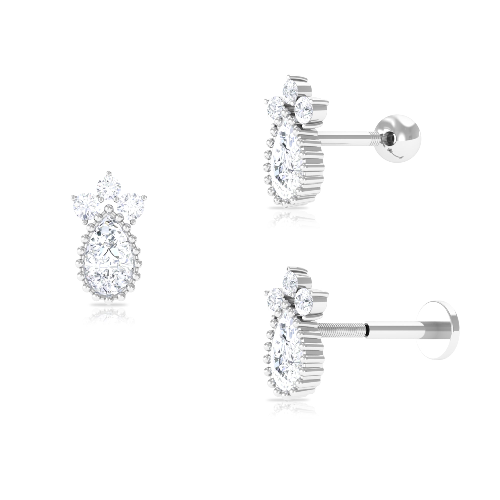 Minimalist Moissanite Teardrop Earring for Helix Piercing Moissanite - ( D-VS1 ) - Color and Clarity - Rosec Jewels