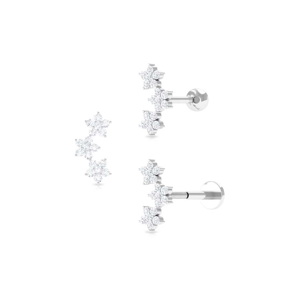 Exquisite Moissanite Flower Crawler Earring in Prong Setting Moissanite - ( D-VS1 ) - Color and Clarity - Rosec Jewels