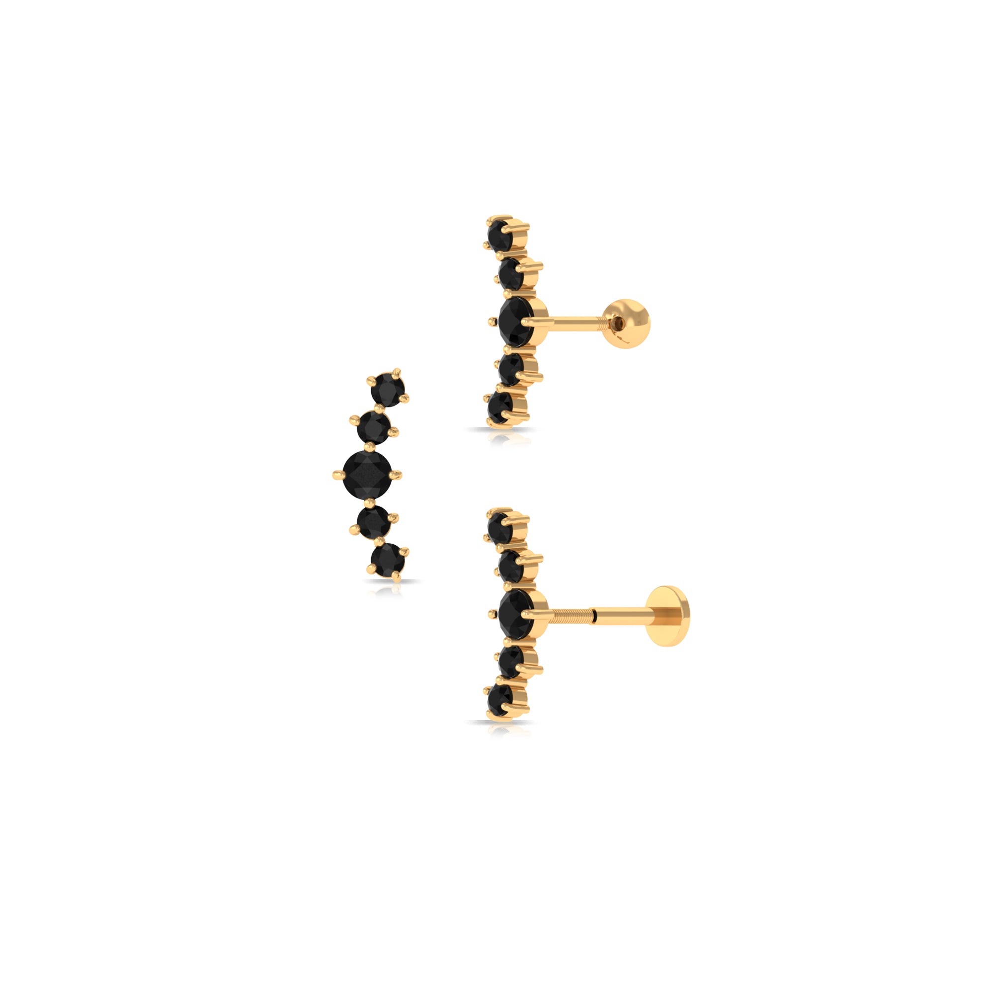 Created Black Diamond 5 Stone Curved Crawler Earring Lab Created Black Diamond - ( AAAA ) - Quality - Rosec Jewels