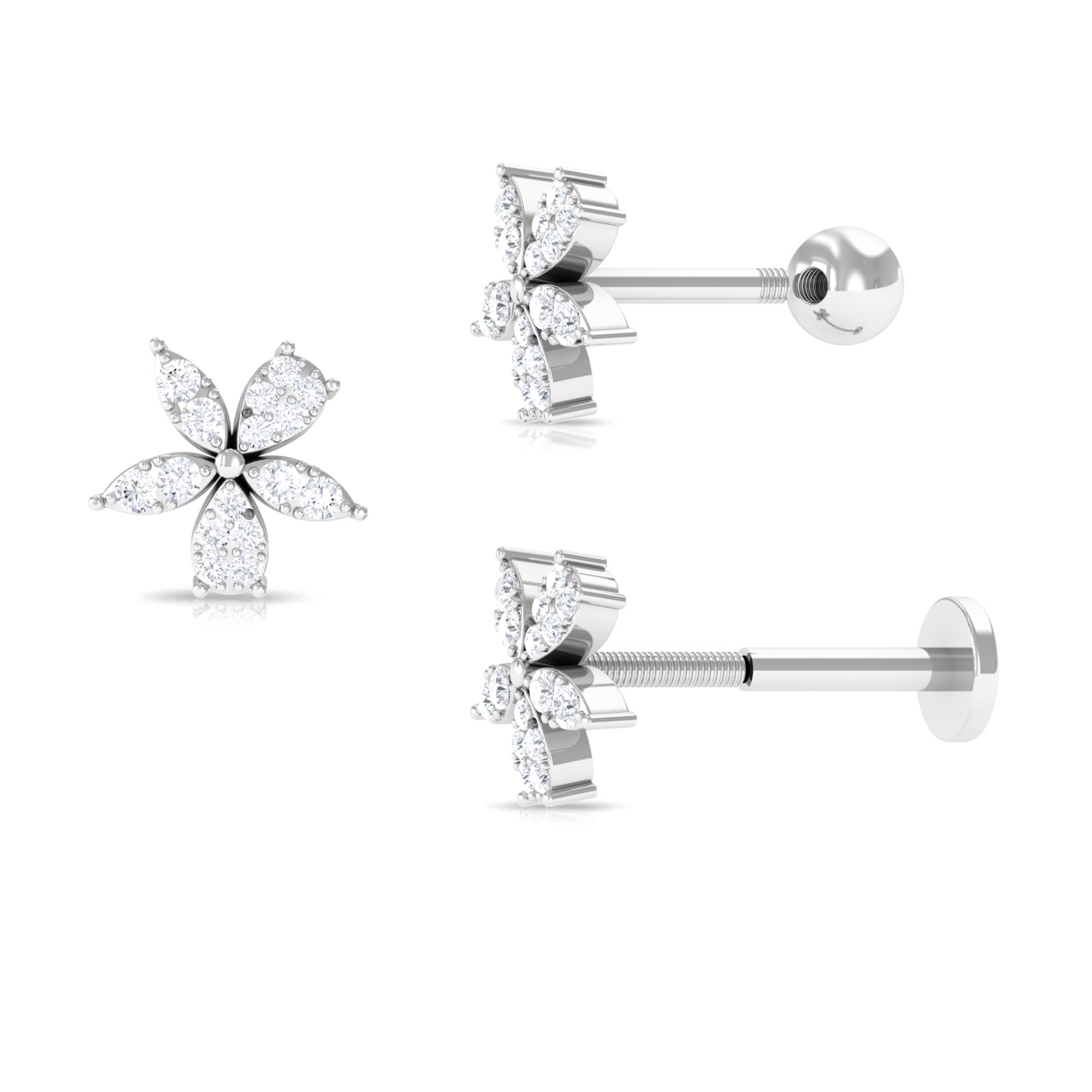 Unique Moissanite Floral Second Hole Earring Moissanite - ( D-VS1 ) - Color and Clarity - Rosec Jewels