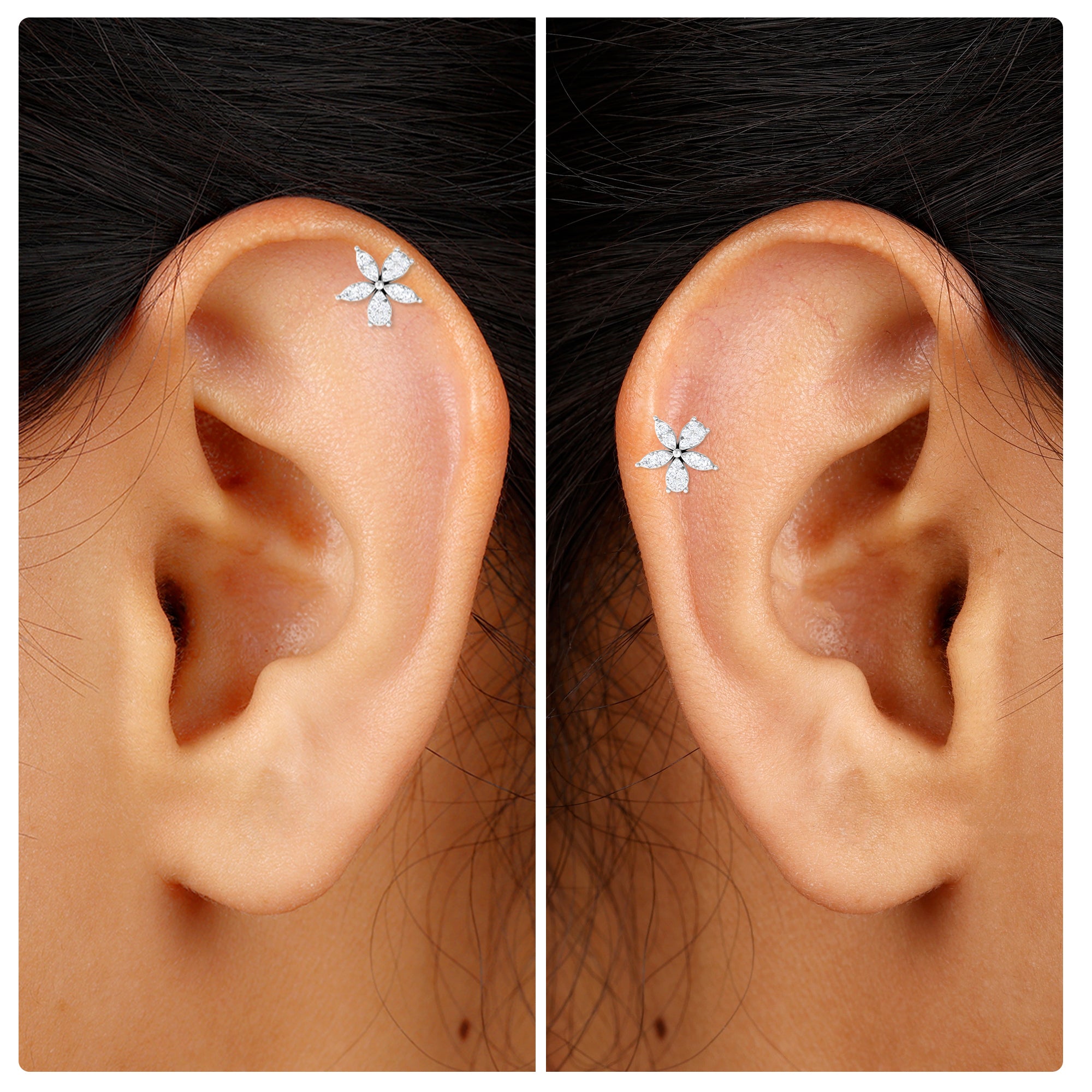 Unique Moissanite Floral Second Hole Earring Moissanite - ( D-VS1 ) - Color and Clarity - Rosec Jewels