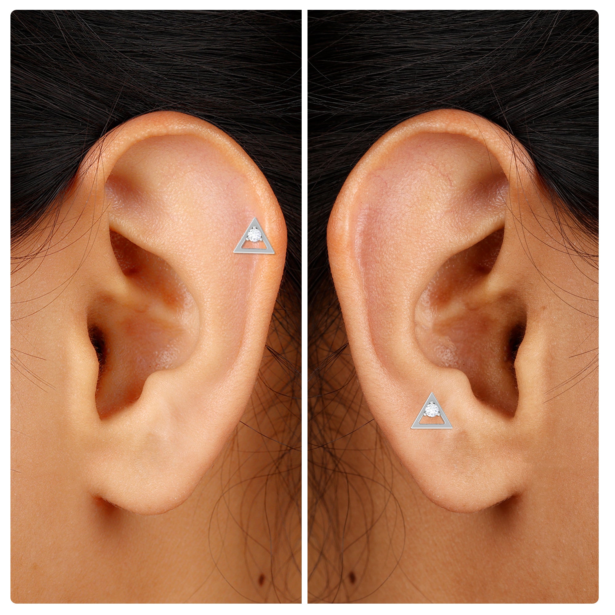 Round Moissanite Triangle Earring for Upper Lobe Piercing Moissanite - ( D-VS1 ) - Color and Clarity - Rosec Jewels