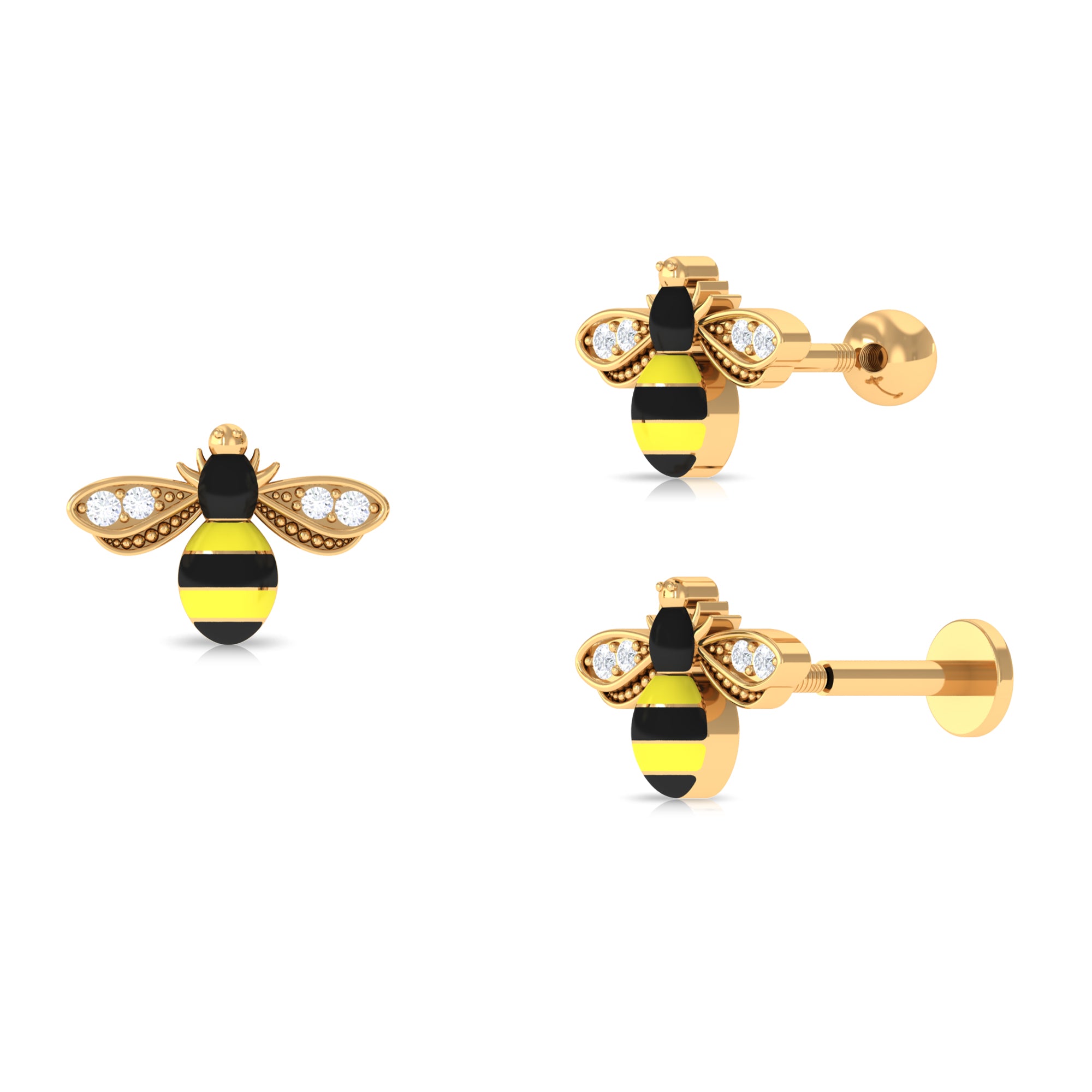 Natural Diamond Honey Bee Cartilage Earring Diamond - ( HI-SI ) - Color and Clarity - Rosec Jewels