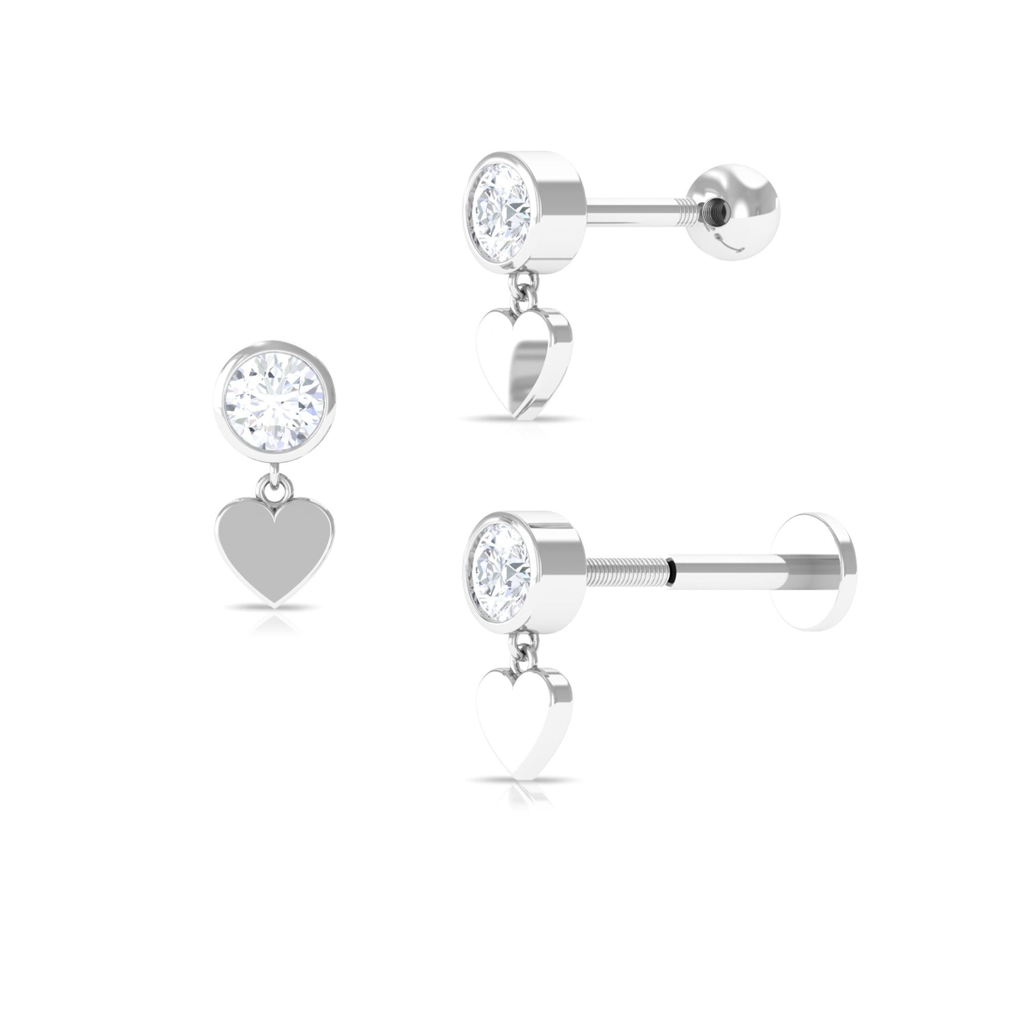 Round Moissanite Heart Drop Earring for Helix Piercing Moissanite - ( D-VS1 ) - Color and Clarity - Rosec Jewels