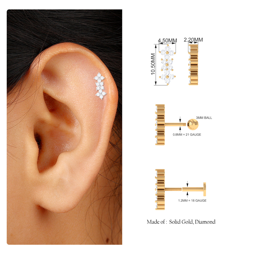 Dainty Moissanite Flower Helix Crawler Earring Moissanite - ( D-VS1 ) - Color and Clarity - Rosec Jewels